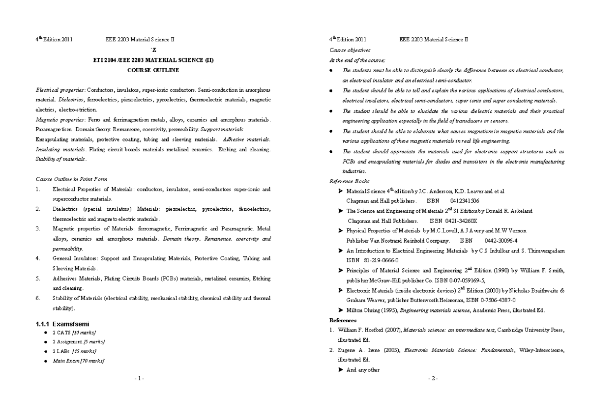 Material Science Class Notes - `Z ETI 2104 /EEE 2203 MATERIAL SCIENCE ...