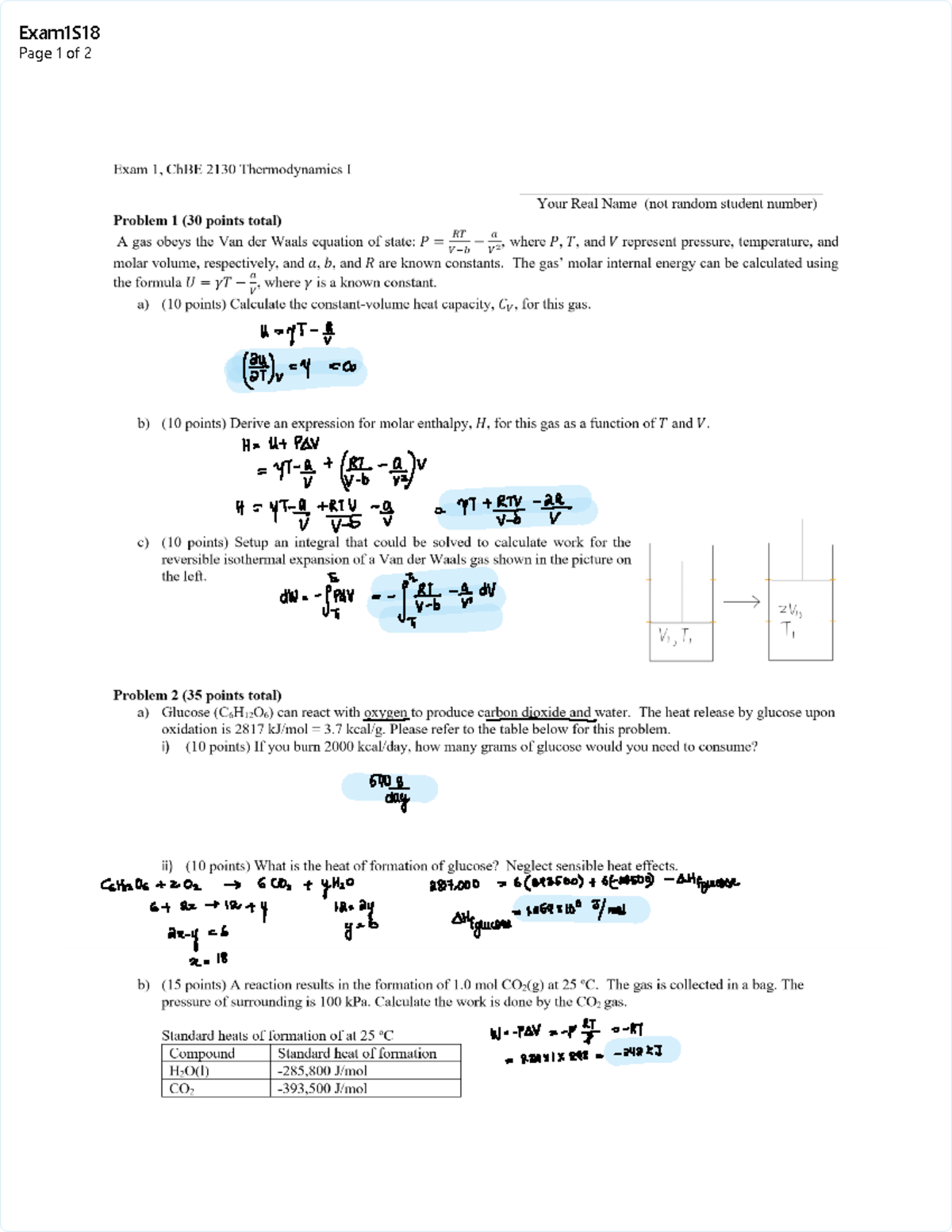 Sp18 Exam 1 Thermo I Or Thermodynamics I Is An Introductory Course In Thermodynamics That 4316