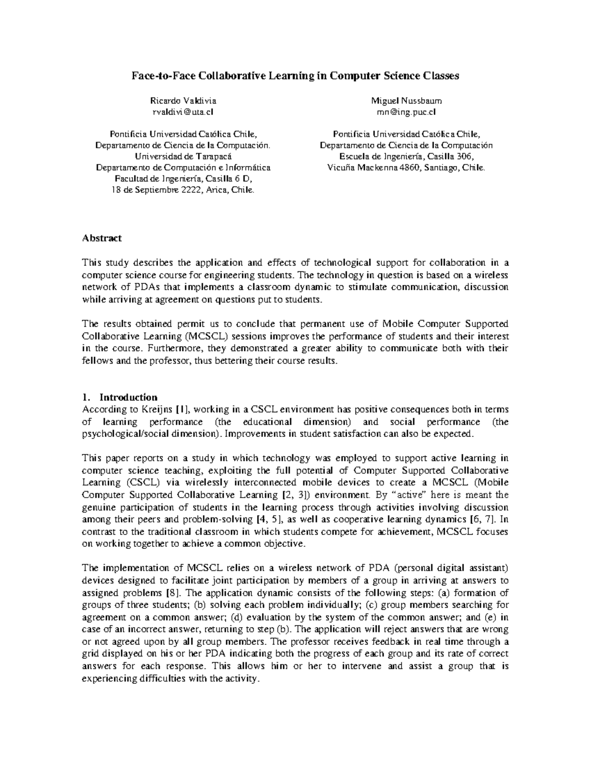 Face-to-face collaborative learning in computer sc - Face-to-Face ...