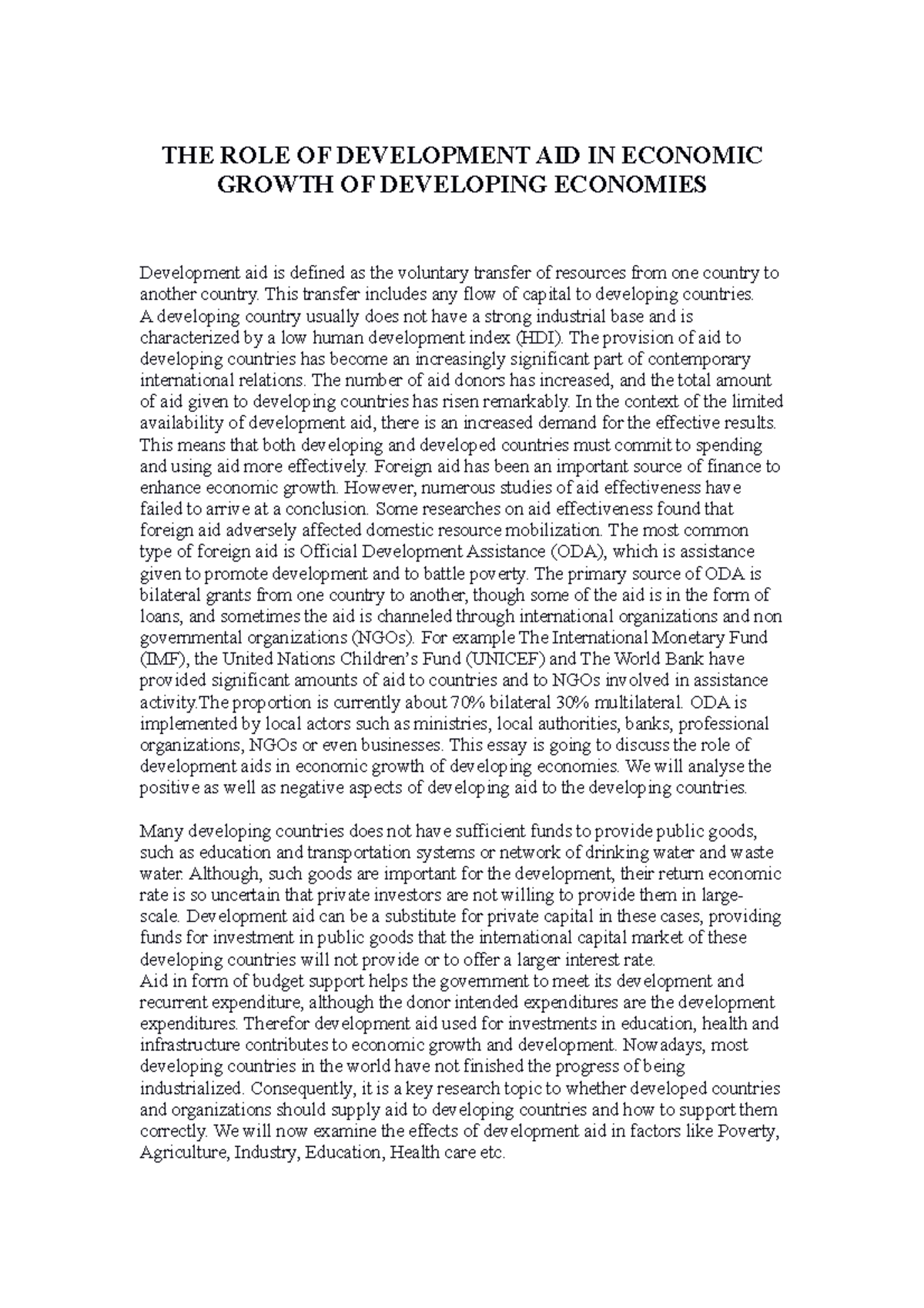 Role of Development aids in developing countries - THE ROLE OF ...