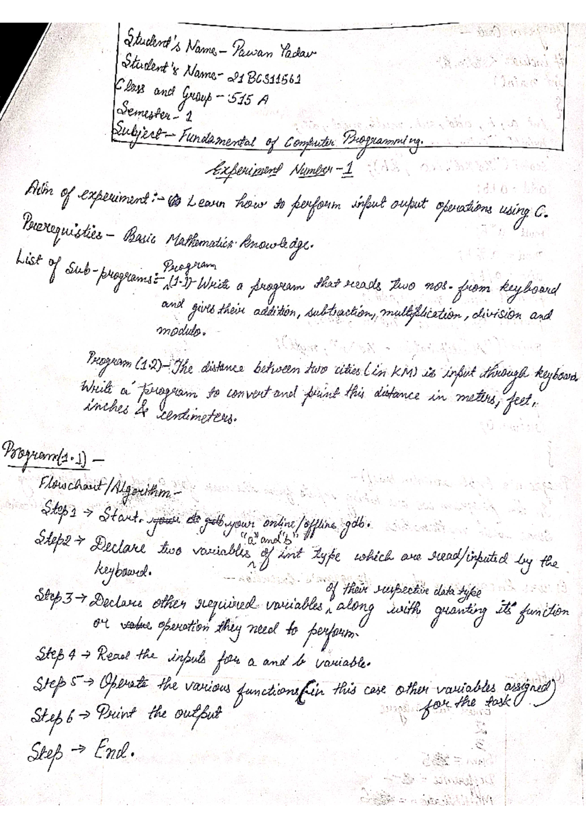 Fundamentals of computer programming worksheet 1.1 - Software ...
