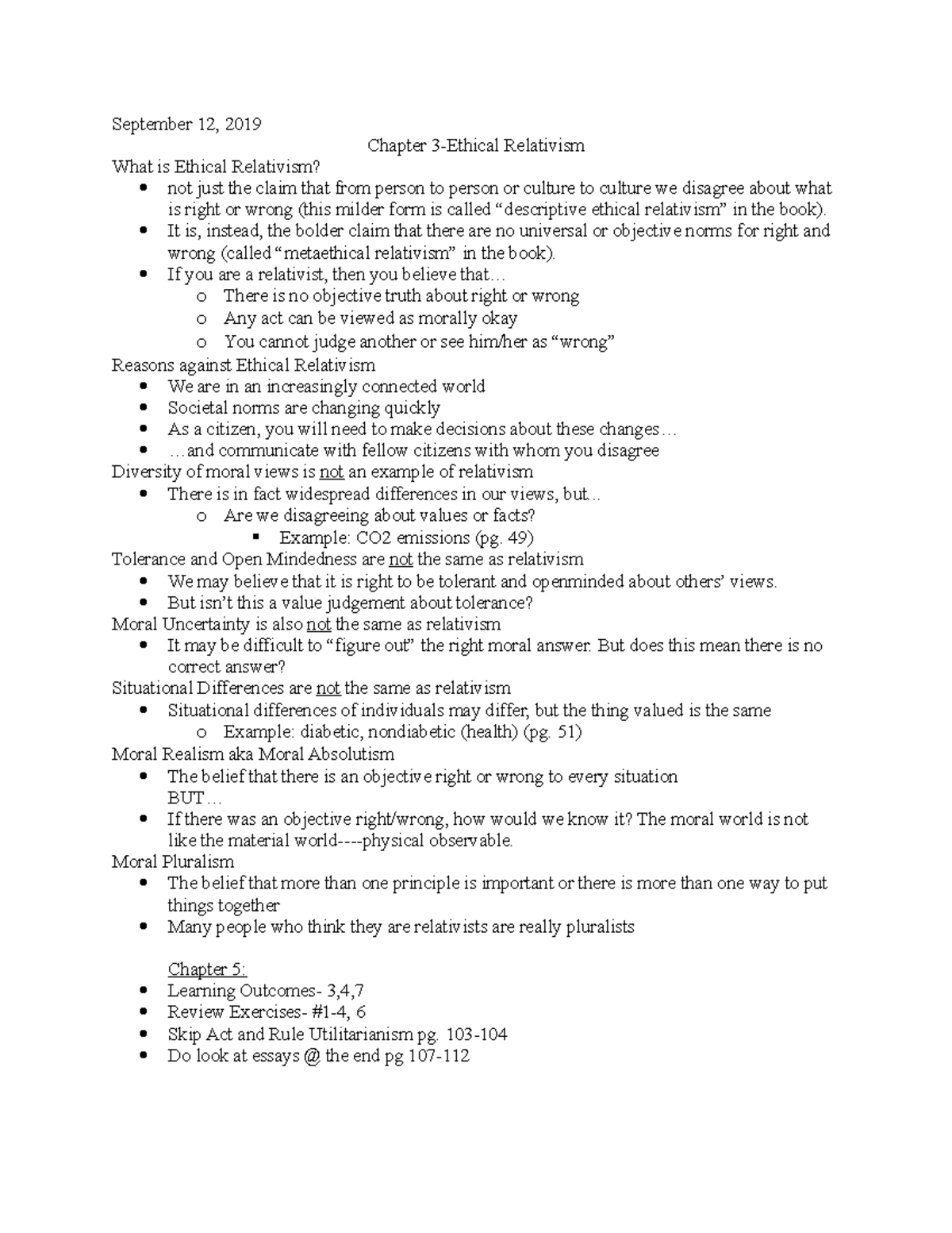 Chapter 3-Ethical Relativism - September 12, 2019 Chapter 3-Ethical ...