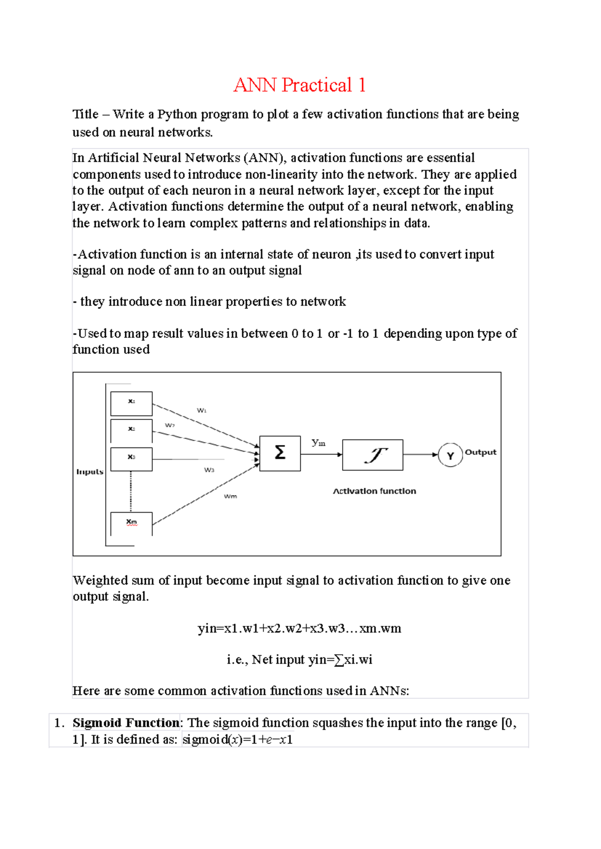 ANN Practical 1 - No need - ANN Practical 1 Title – Write a Python ...
