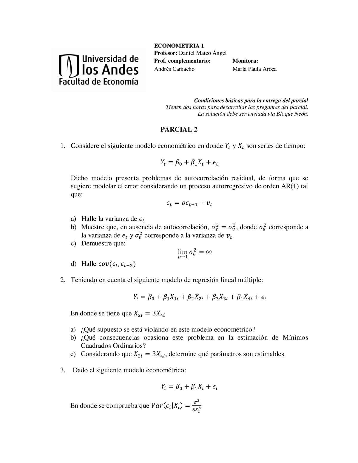 Parcial 2 - Regresión lineal múltiple y Comprobación de supuestos -  ECONOMETRIA 1 Profesor: Daniel - Studocu