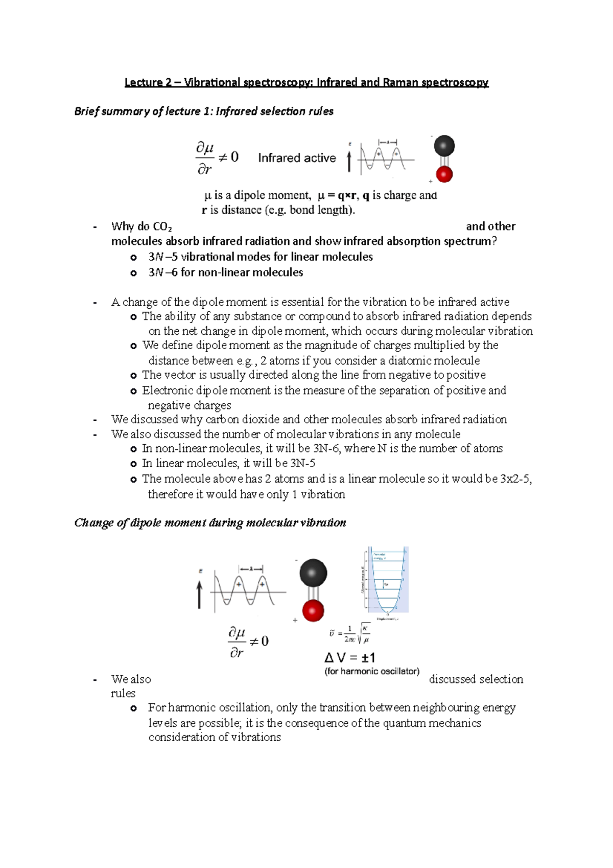 Lecture 2 Vibrational spectroscopy Infrared and Raman spectroscopy