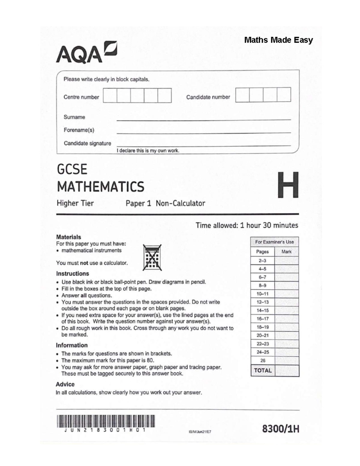 Gcse Maths 2021 June H Paper 1 Solutions Ma593 Studocu Gcse Maths 2021 June H Paper 1 Solutions Ma593 Studocu