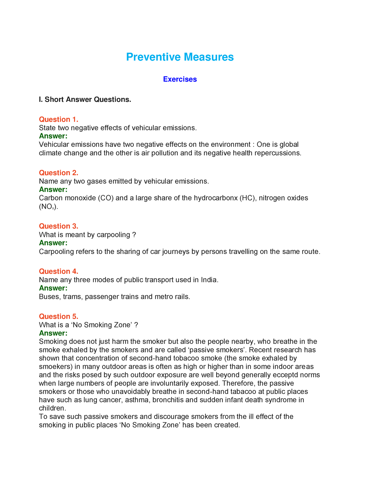 Preventive Measures - Ncertbooksolutions Preventive Measures Exercises ...