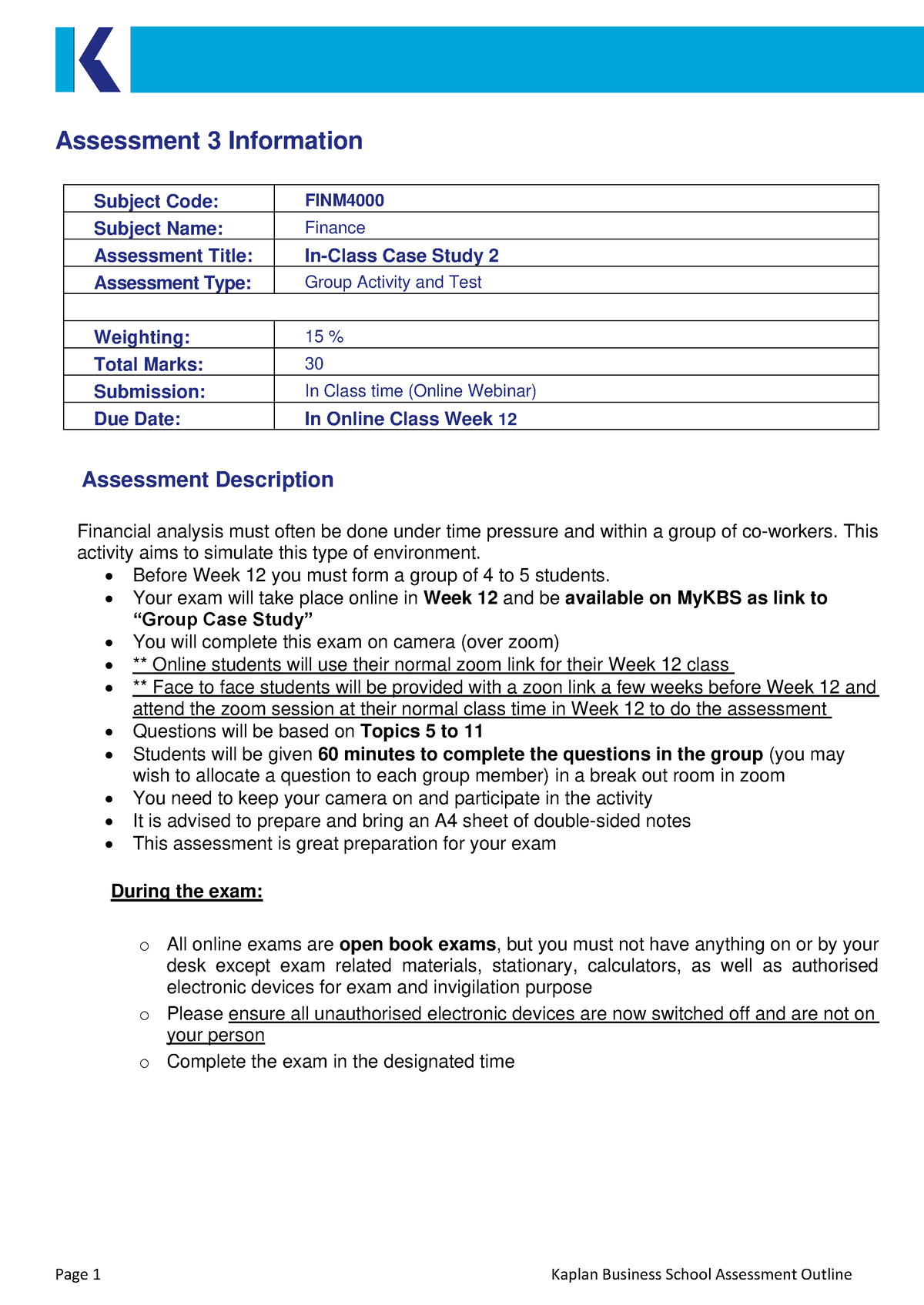 FINM4000 T3 2020 Assessment 03 - Page 1 Kaplan Business School ...