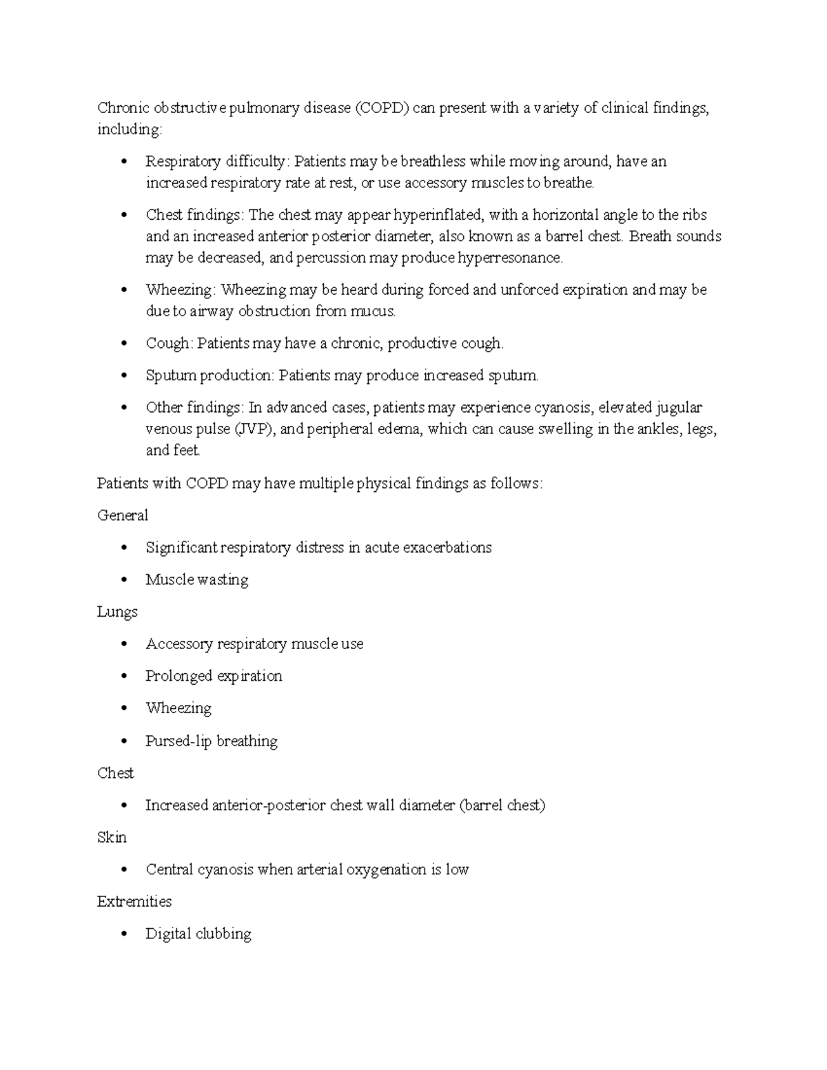 Normal and Abnormal Clinical Findings for COPD - Chronic obstructive ...