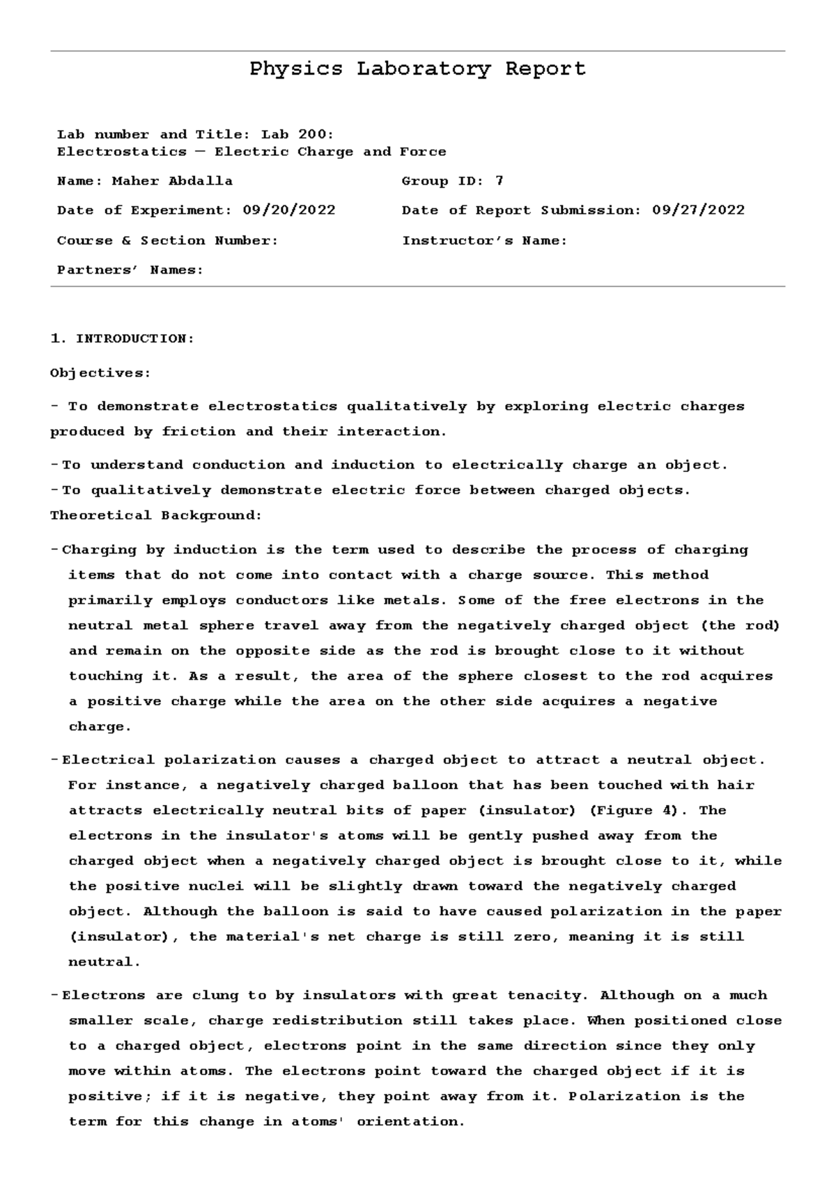 Lab Report 200 PDF - 1. INTRODUCTION: Objectives: To demonstrate ...