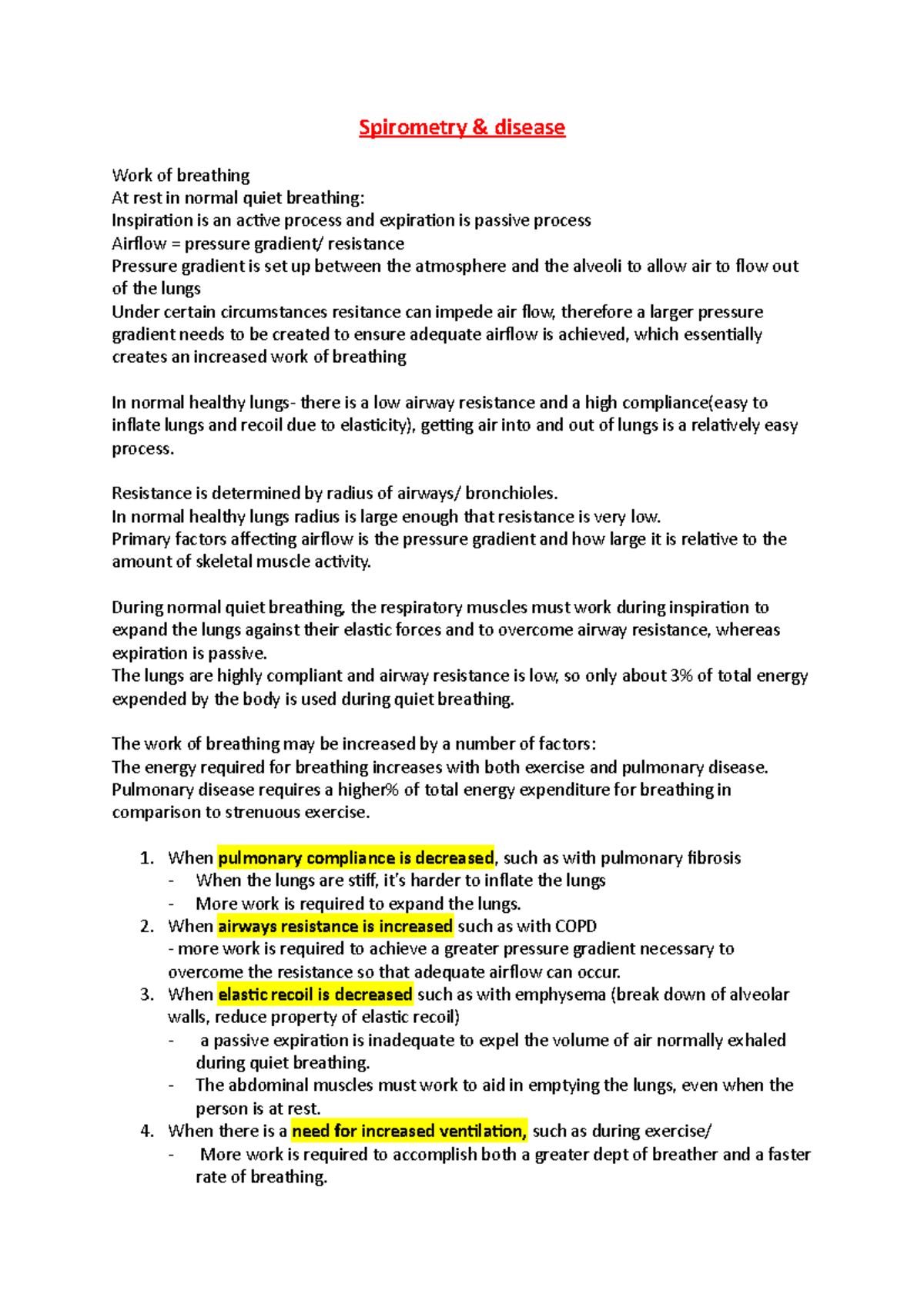 Spirometry & disease - Lecture notes - Spirometry & disease Work of ...