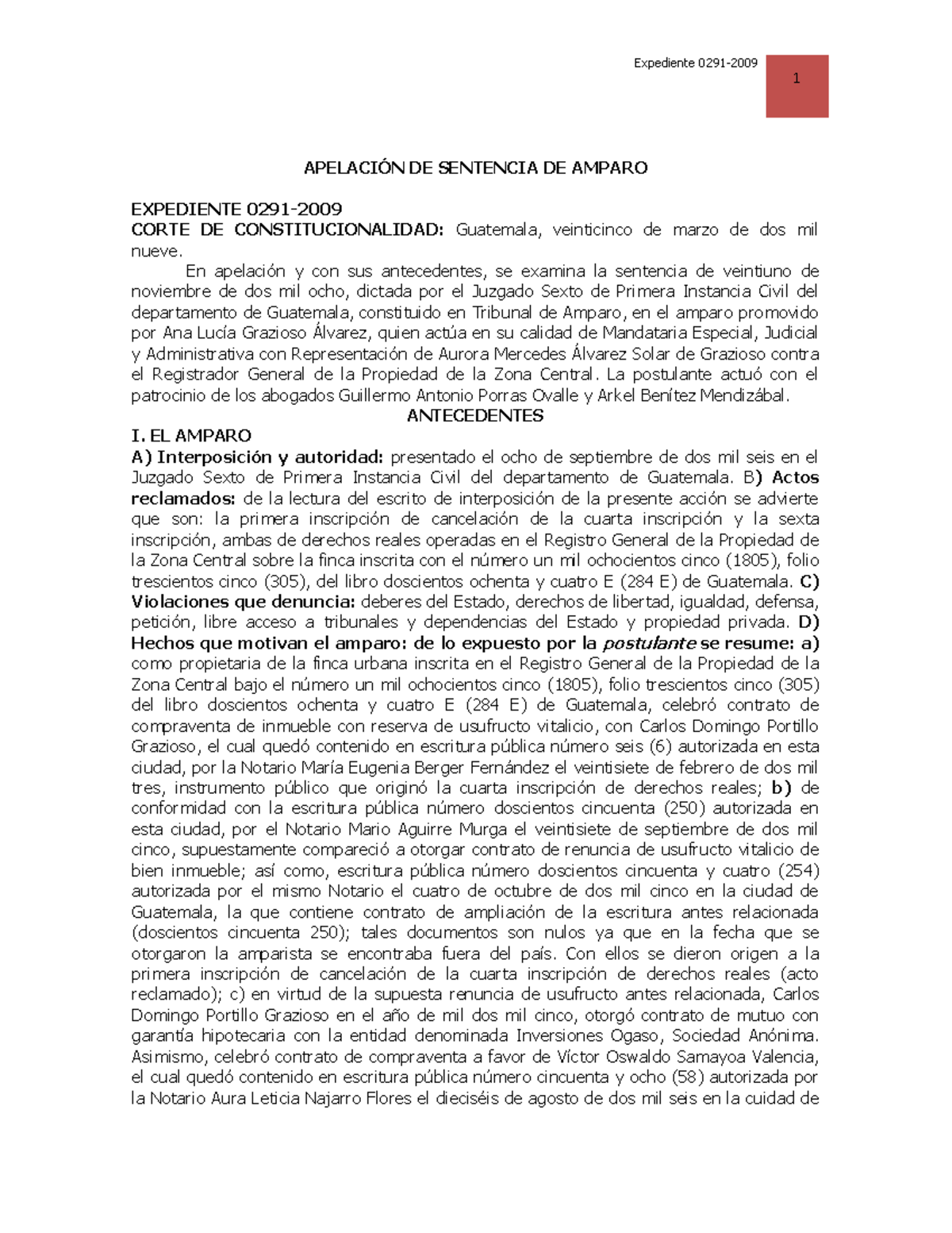 Apelación Sentencia De Amparo 291-2009- Varios Contratos - 1 APELACI”N ...