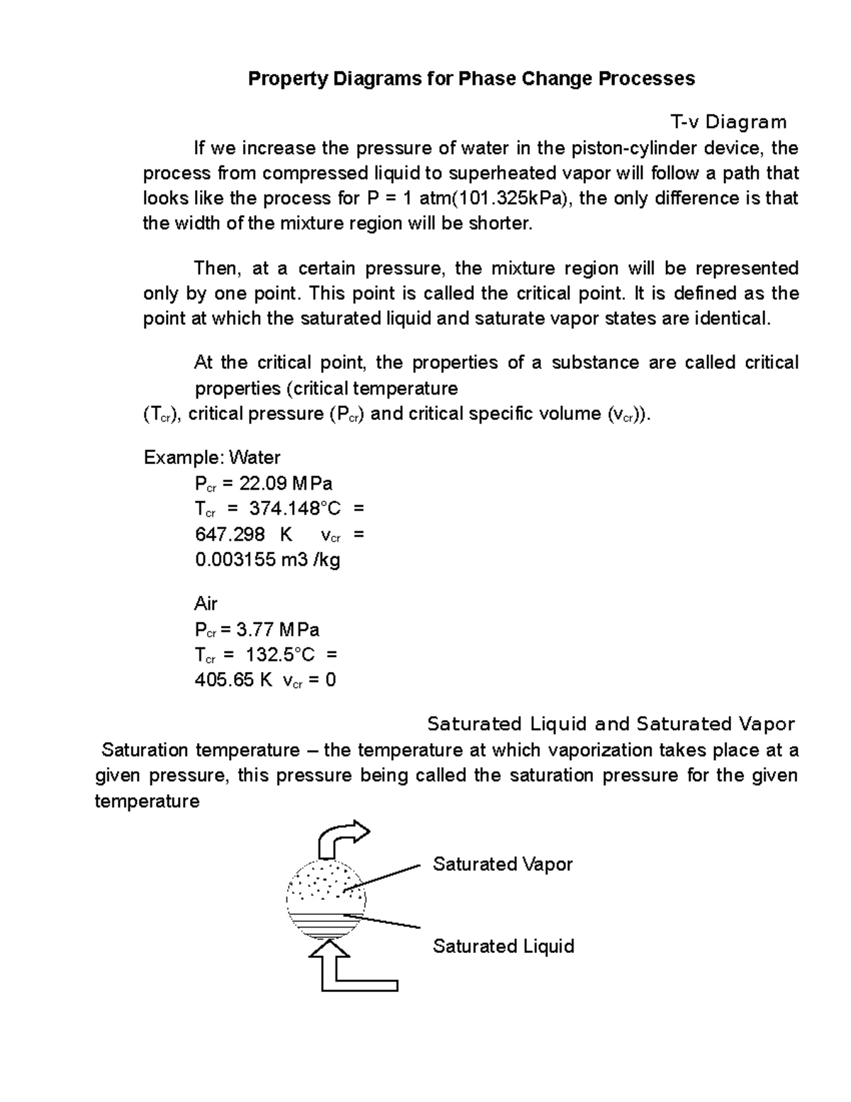 Property Diagrams for Phase Change Processes - Then, at a certain ...