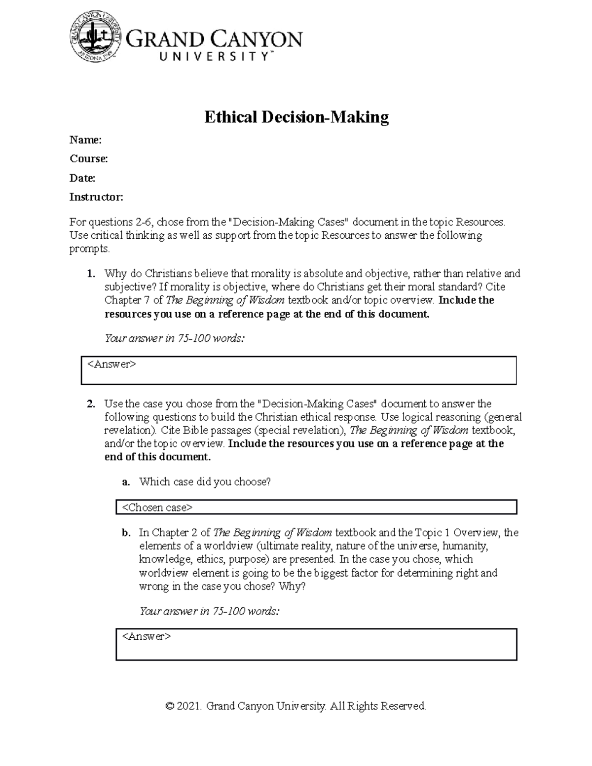 CWV 101 301 RS T6 T7Ethical Decision Making Ethical Decision Making 