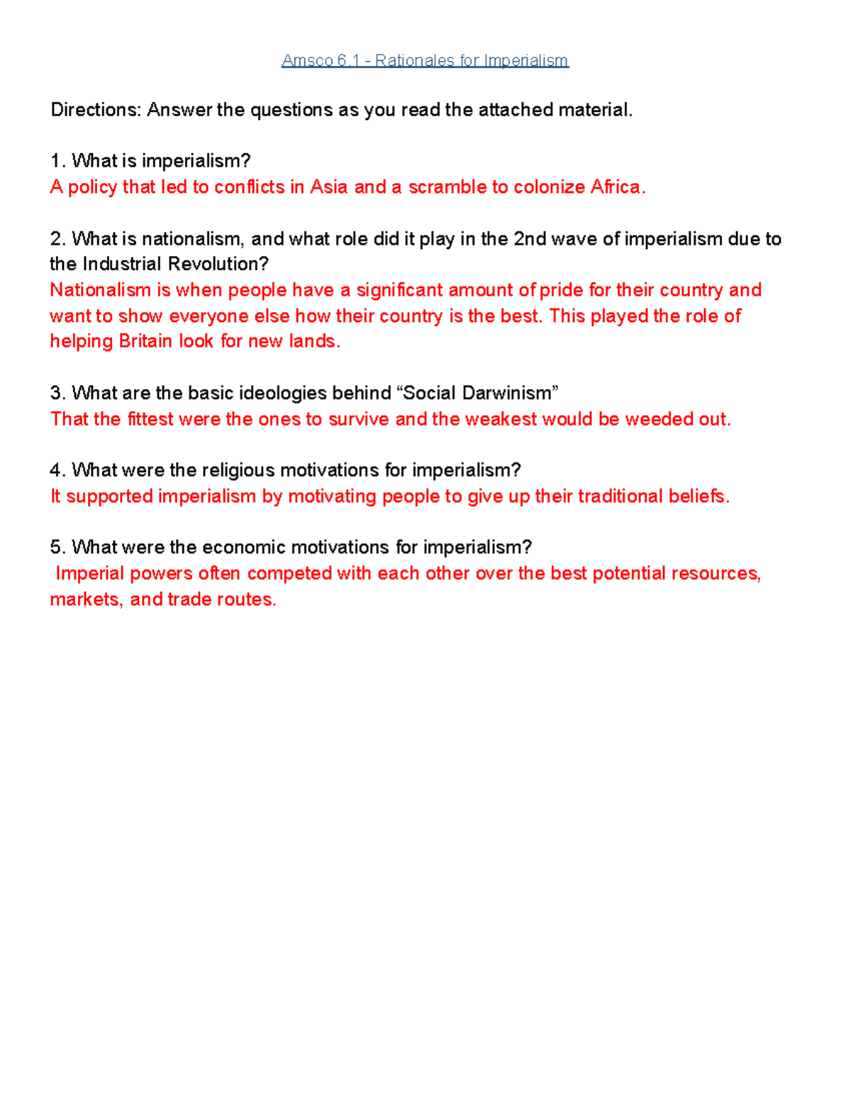 Rationales for Imperialism Amsco 6 Rationales for Imperialism