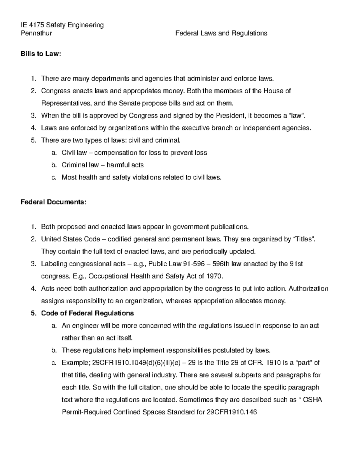 Federal Laws Week 2 Class 2 Pennathur Federal Laws and Regulations
