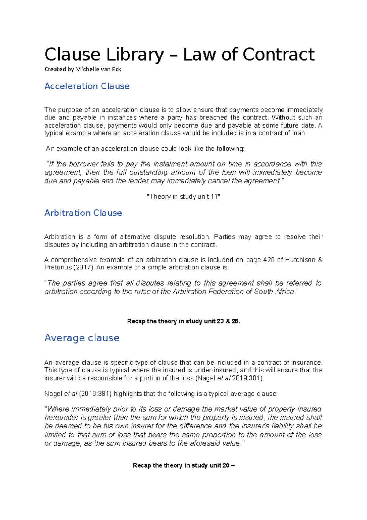 Clause Library Law of Contract 2021 Clause Library Law of Contract