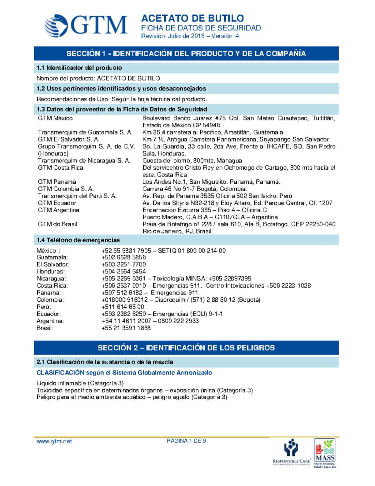 Acetato DE Butilo hoja de seguridad de sustancia quimica ACETATO DE BUTILO FICHA DE DATOS DE