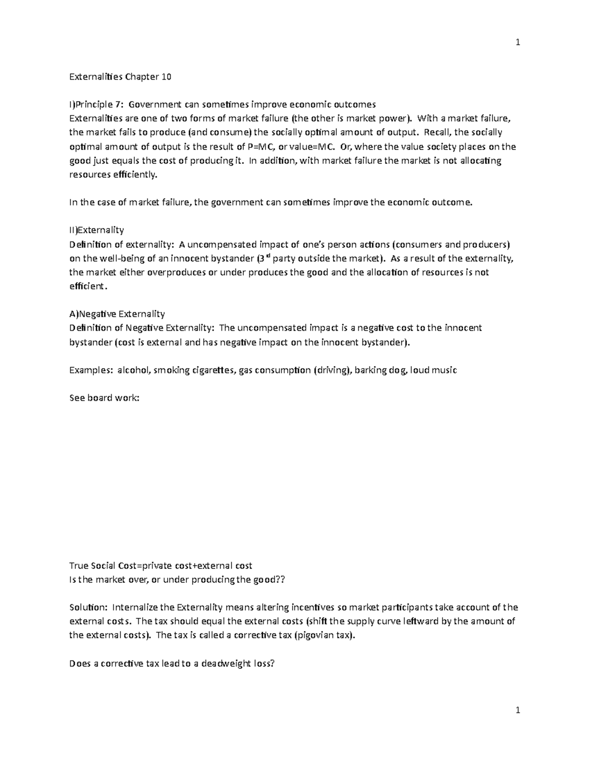 Chapter 10 Externalities - Externalities Chapter 10 I)Principle 7 ...