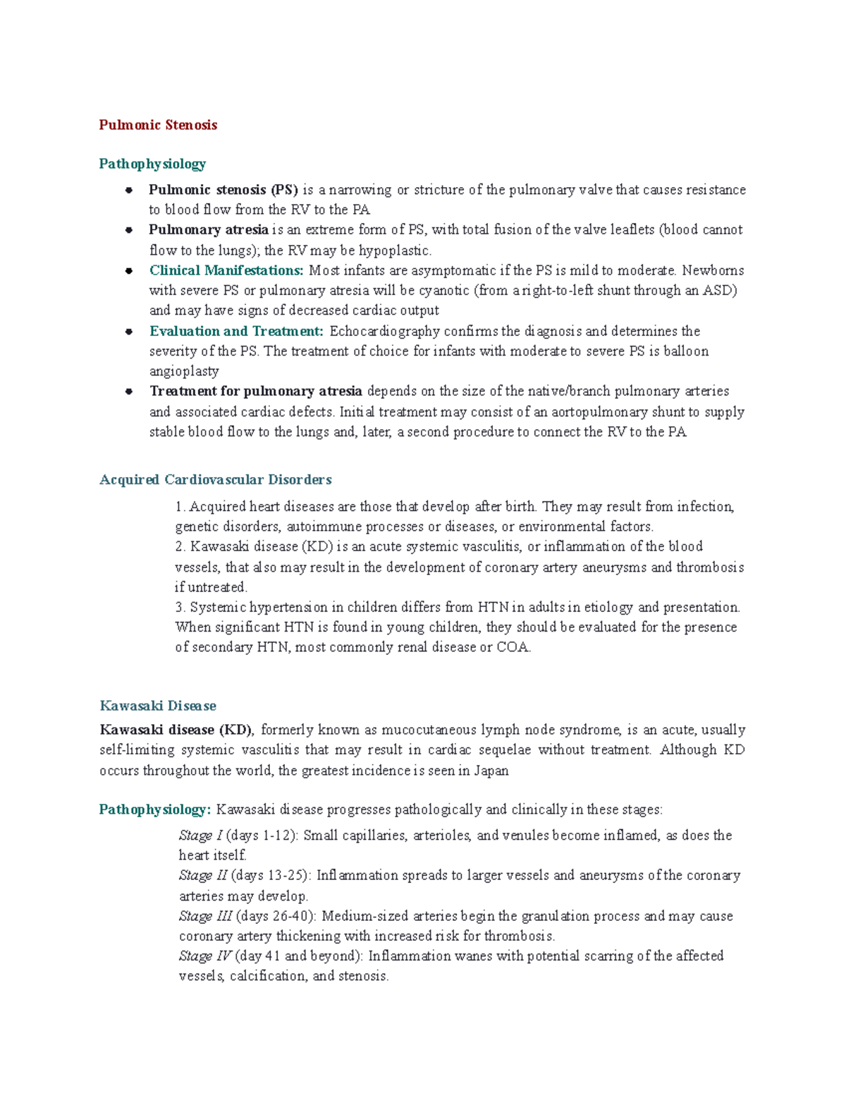 27pt 2 - Notes - Pulmonic Stenosis Pathophysiology Pulmonic stenosis ...