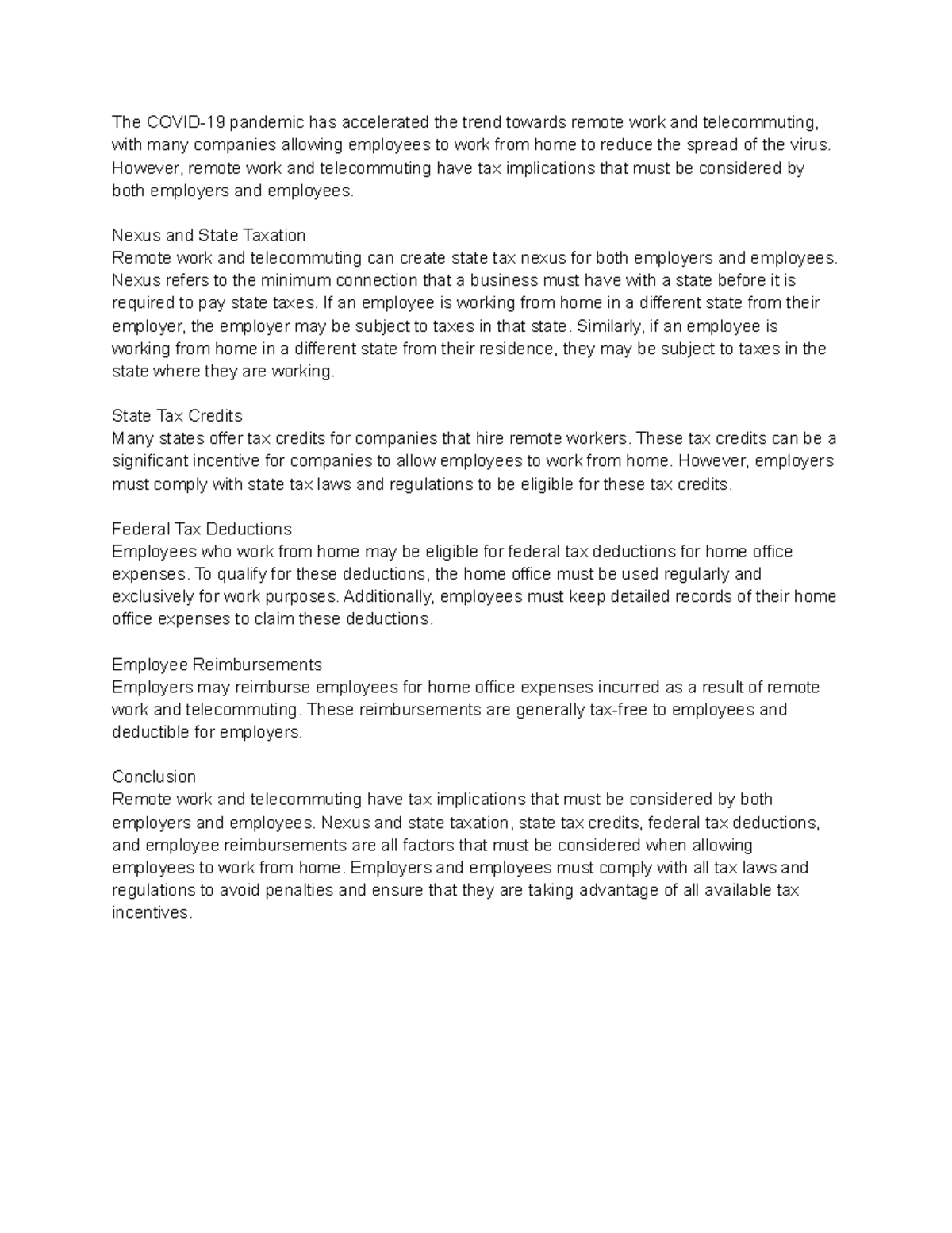 Tax Implications of Remote Work and Telecommuting - The COVID-19 ...