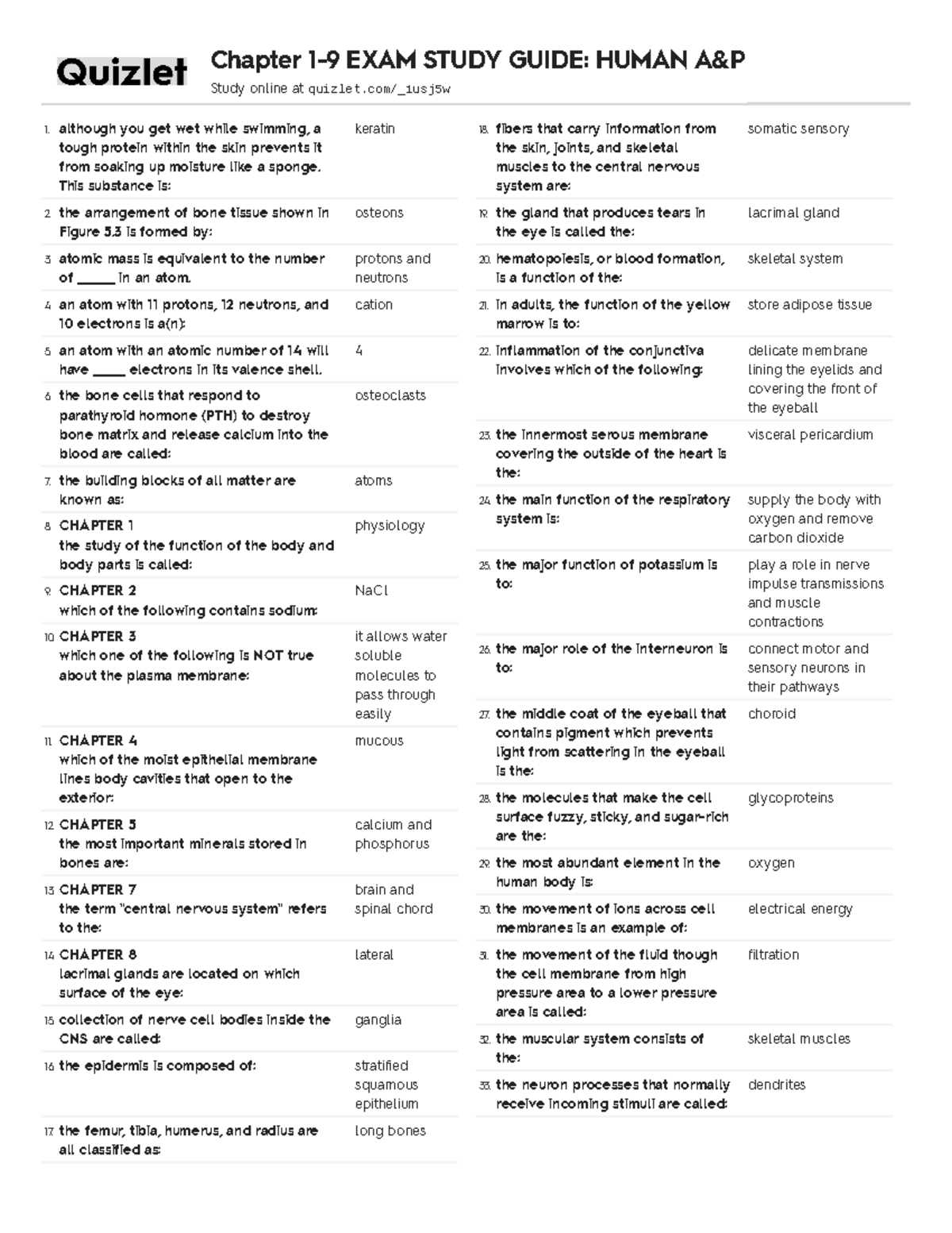 A&P Exam1 Help - A&P exam studying lecture notes - although you get wet  while swimming, a tough - StuDocu