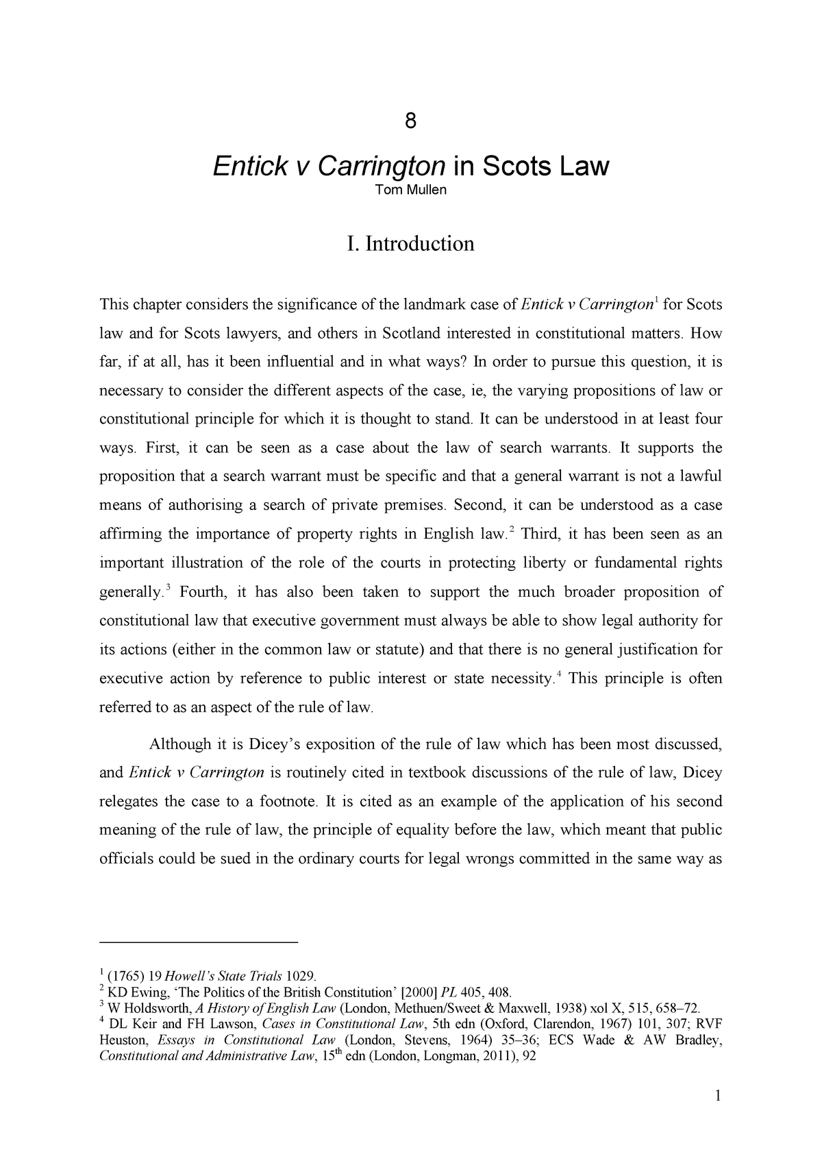 Entick V Carrington - E,32ph - 8 Entick V Carrington In Scots Law Tom 