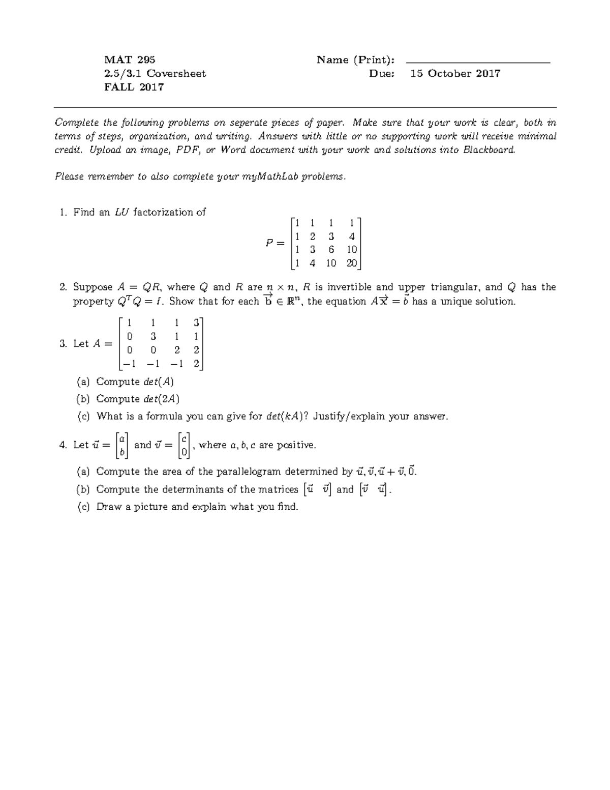 MAT 295 Homework 7 - MAT 295 Name (Print): 2.5/3 Coversheet Due: 15 ...