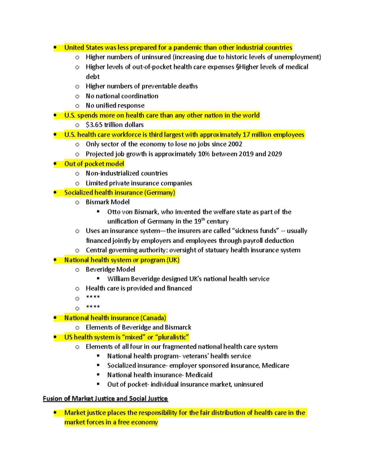 HPA notes lecture 1, 2 - United States was less prepared for a pandemic ...