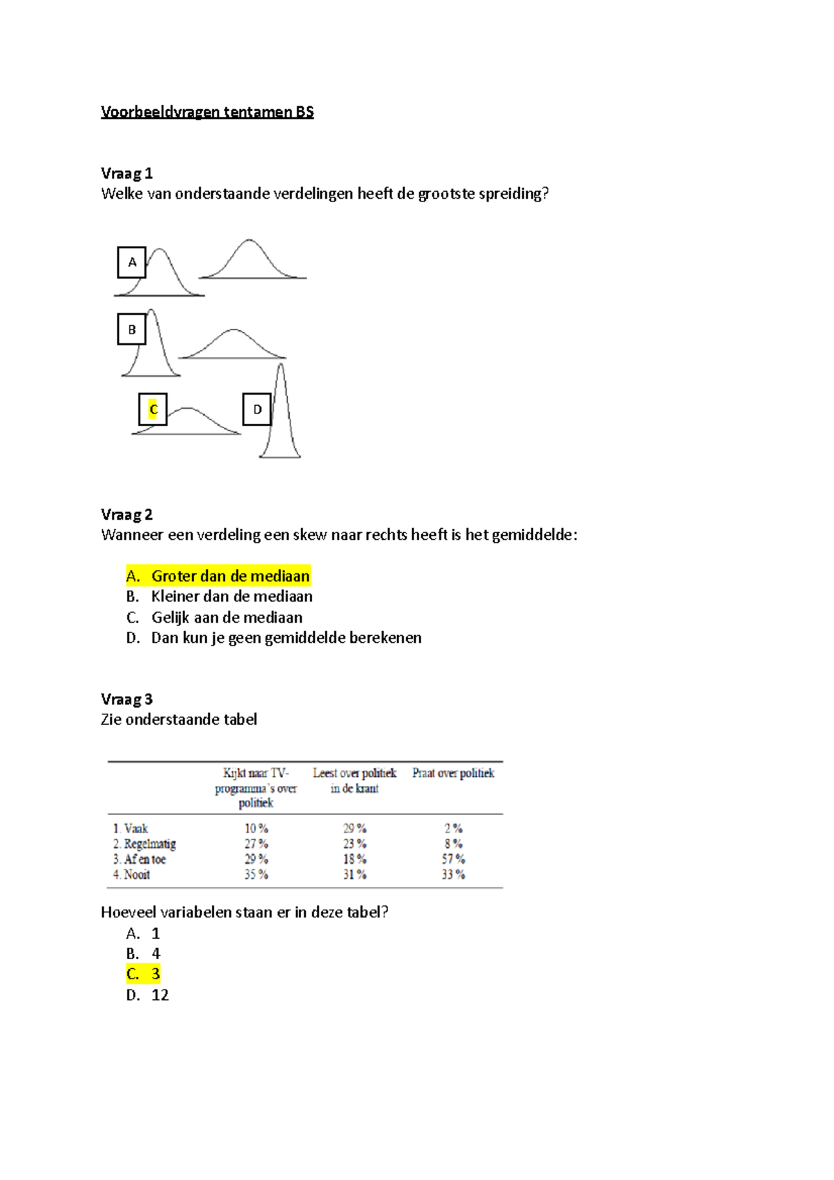 Proef/oefen Tentamen 2014, Vragen En Antwoorden - Voorbeeldvragen ...