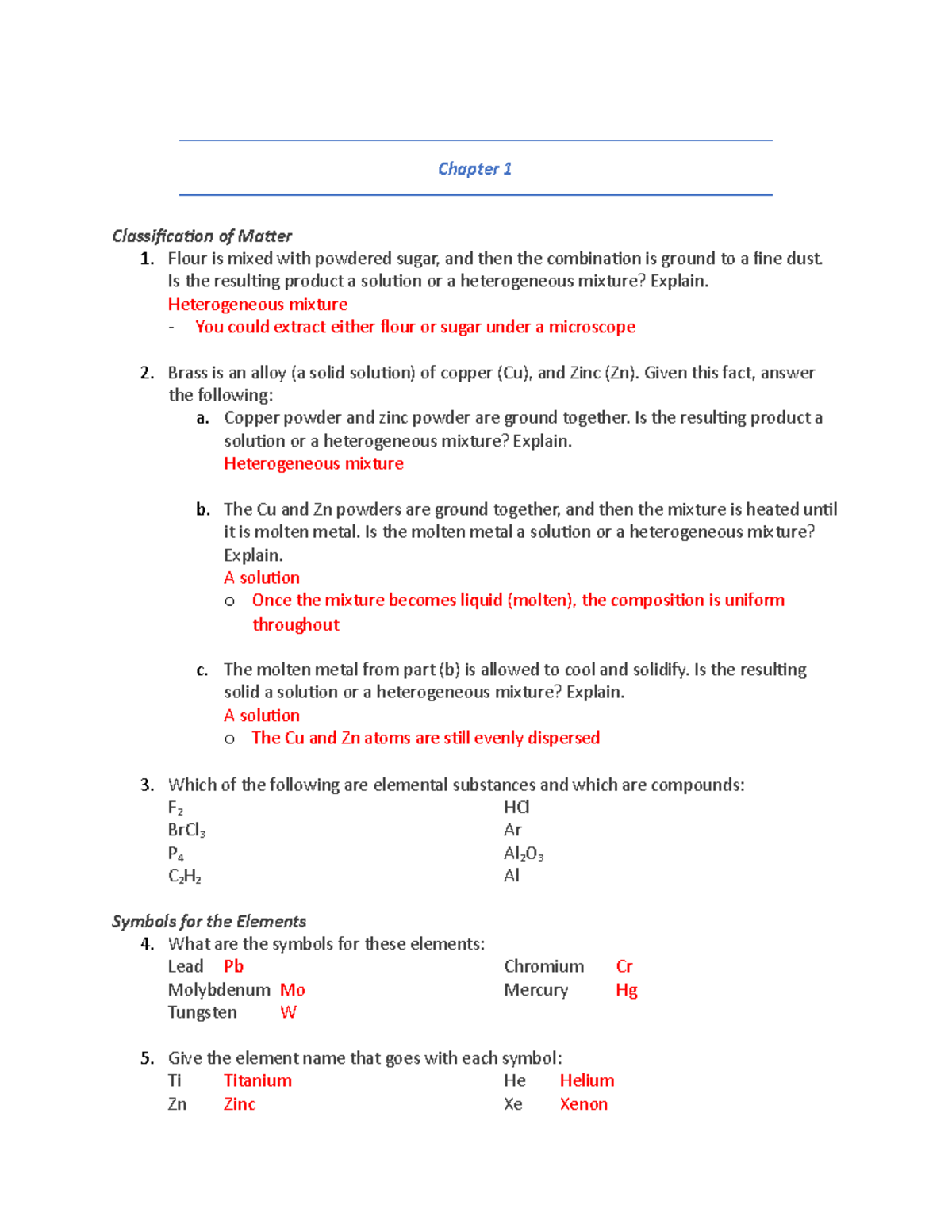 CHEM 163 Reinig hdaufe Chapter 1 KEY - Chapter 1 Classification of ...