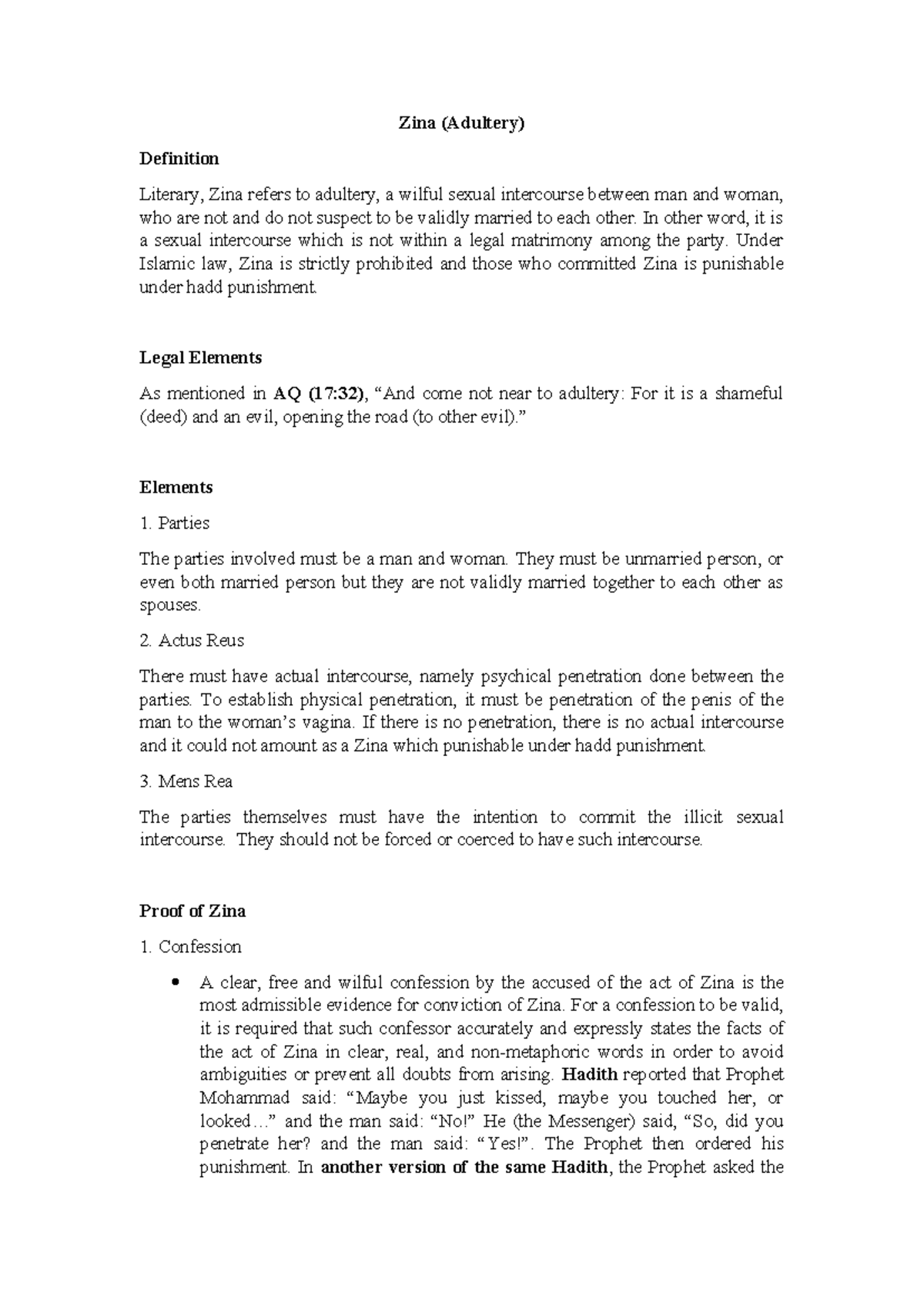 1 Hudud Zina - Zina (Adultery) Definition Literary, Zina refers to ...