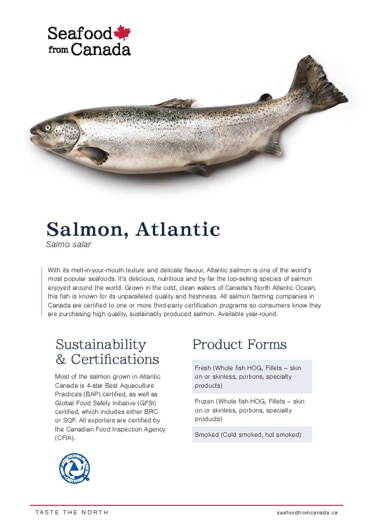 Seafood from canada atlantic salmon fact sheet - Salmon, Atlantic Salmo ...