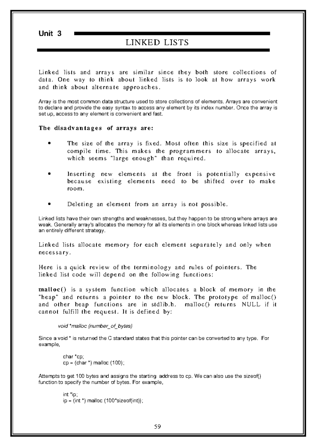 Linked Lists - Unit 3 LINKED LISTS Linked lists and array s are simila ...