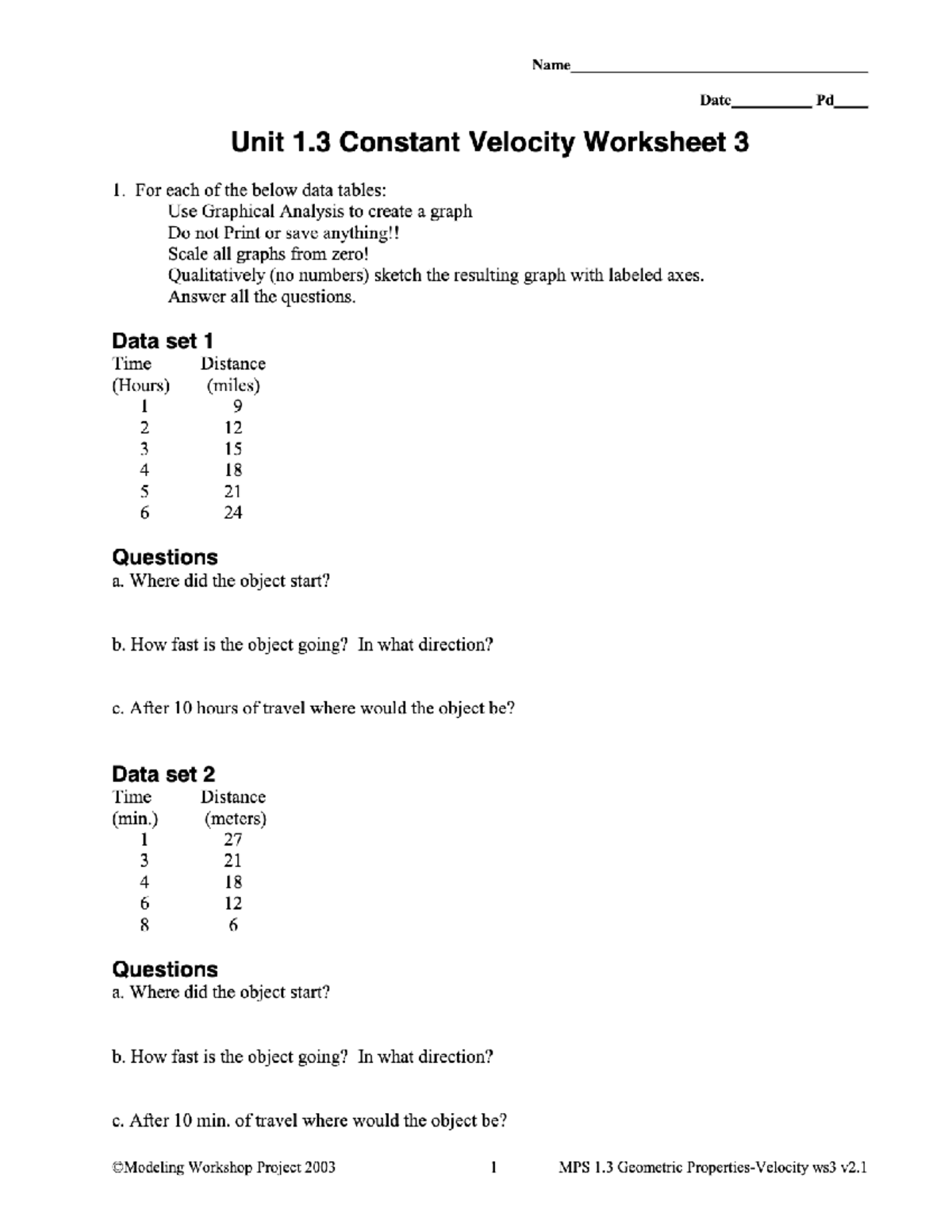 1.3 Constant Velocity worksheet 3 Science Studocu
