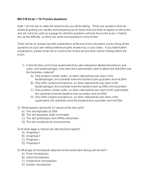 ( genetics ) BIO 319 exam 2 questions - BIO 319LEC - ( genetics ) BIO ...