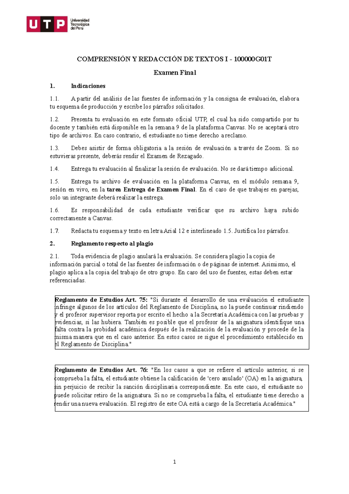 G5 - Examen Final CRT1 CGT - COMPRENSIÓN Y REDACCIÓN DE TEXTOS I ...