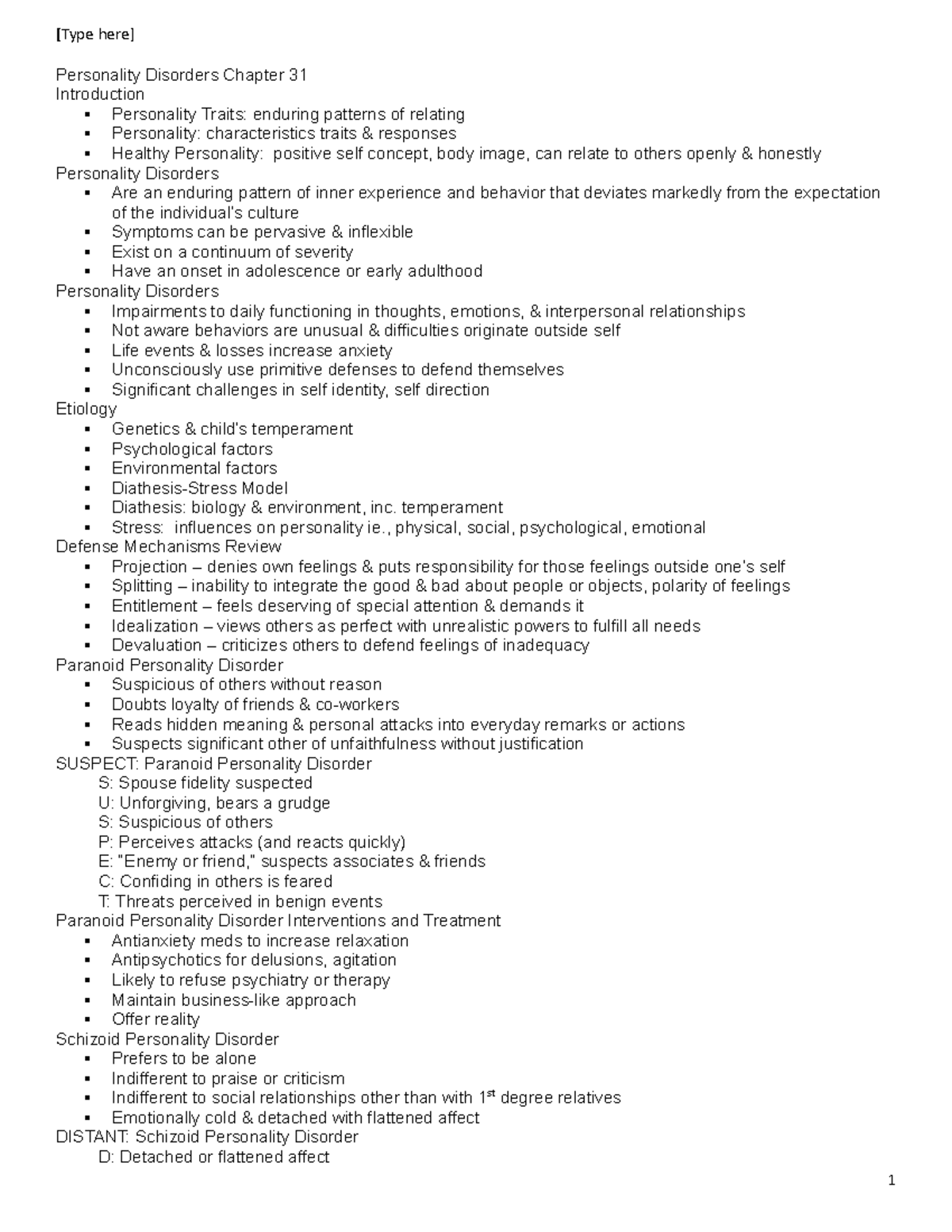 Personality Disorders Lecture - Personality Disorders Chapter 31 ...