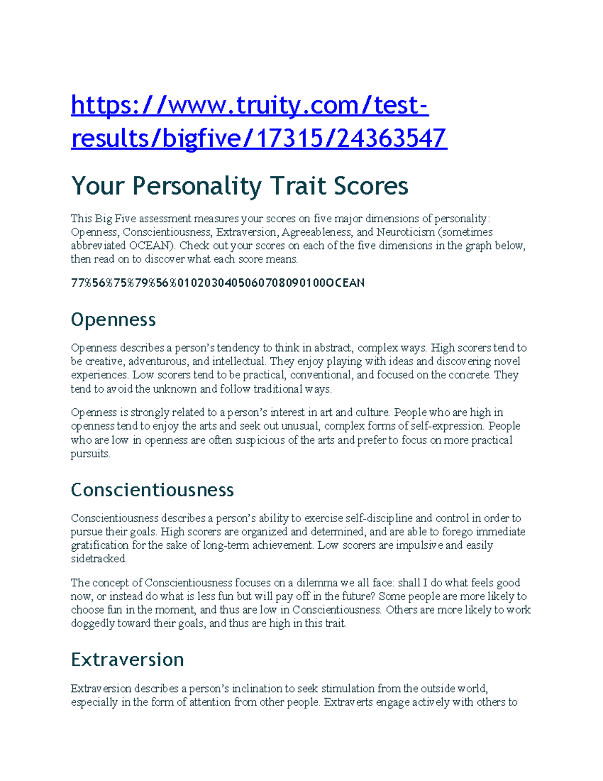Big personality Personal opinion assignment truity/test results
