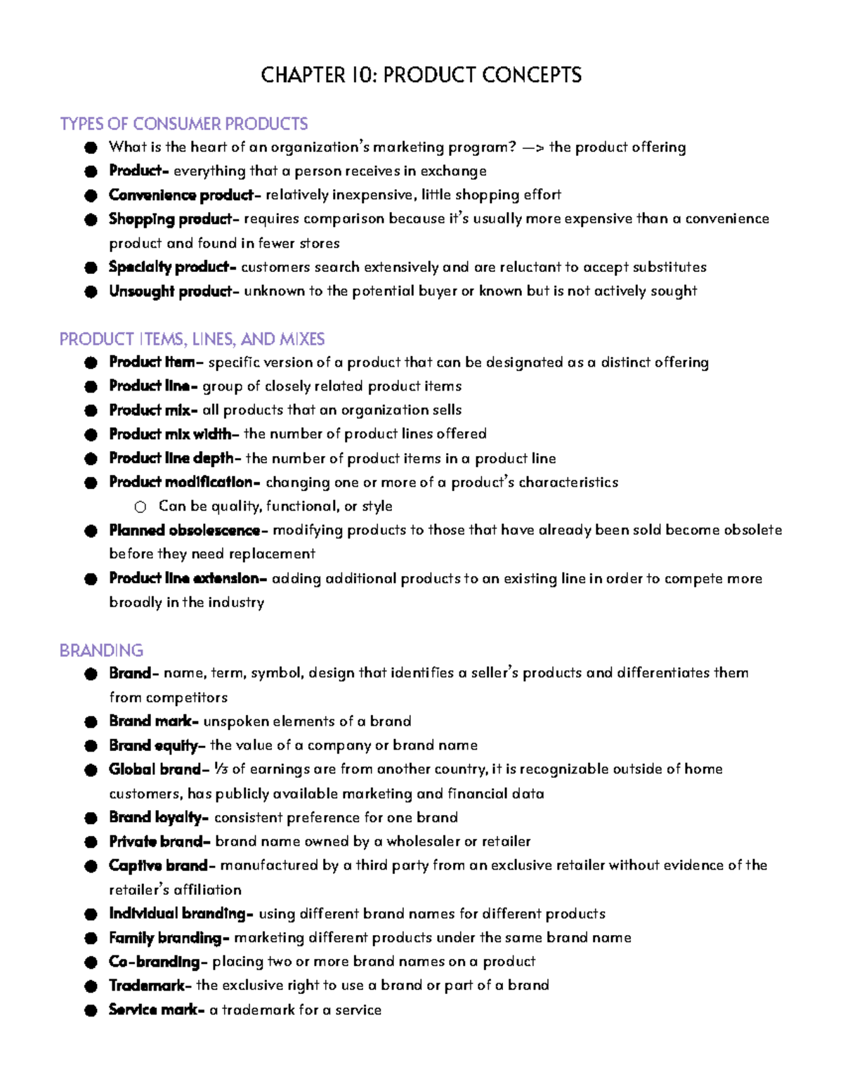 Marketing Management Exam 3 Notes - CHAPTER 10: PRODUCT CONCEPTS TYPES ...
