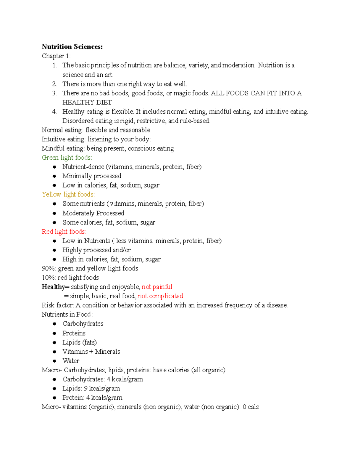 Nutrition Sciences - Lecture notes from in class discussion. Professor ...