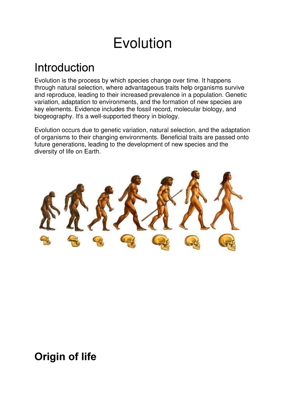 Evolution - Evolution Introduction Evolution is the process by which ...