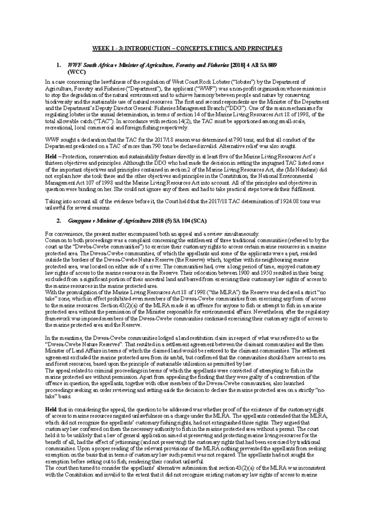 Case law (Editors' summaries) - WEEK 1 - 3: INTRODUCTION – CONCEPTS ...