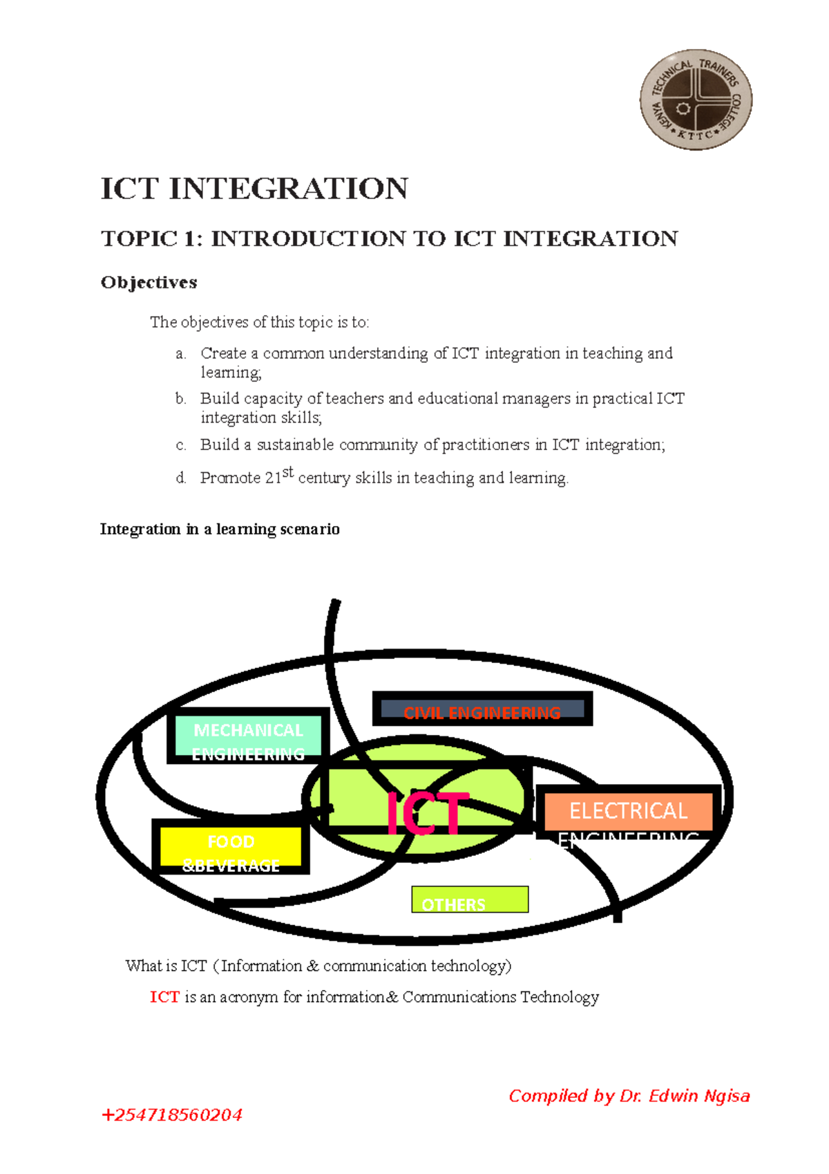 ICT Updated Notes - ICT INTEGRATION TOPIC 1: INTRODUCTION TO ICT ...