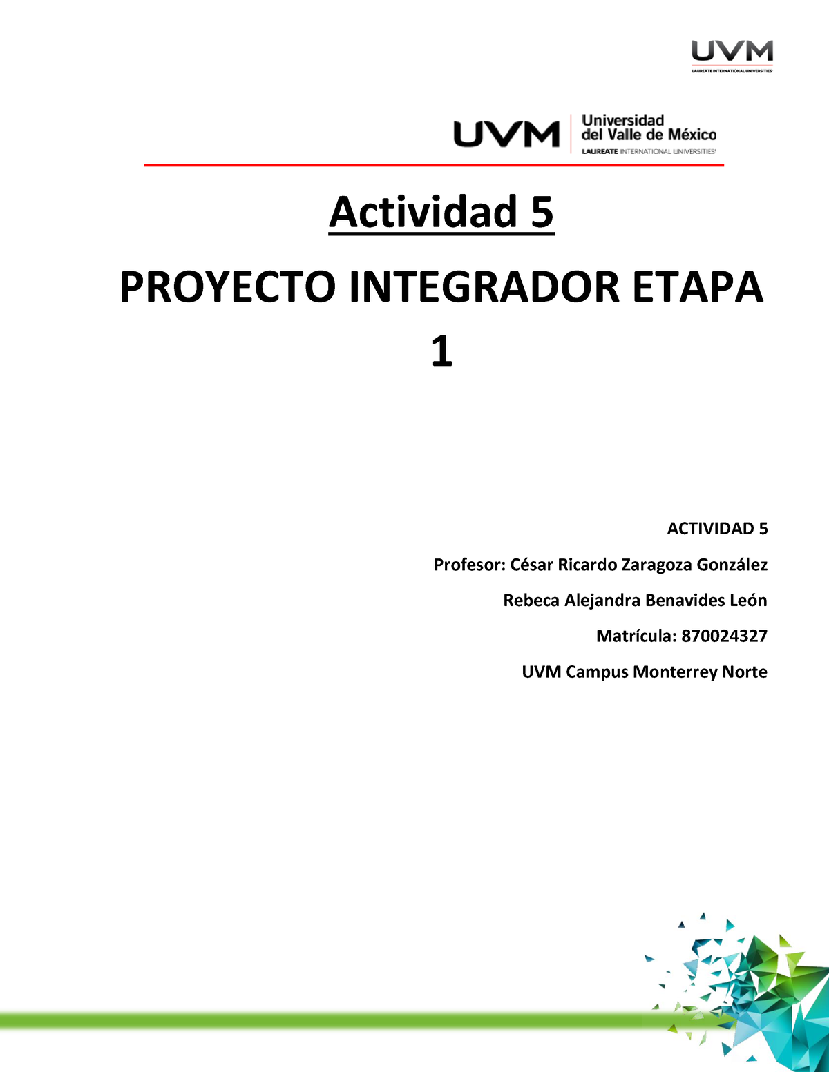 U3 PI E1 870024327 - UNIDAD 3 PROYECTO INTEGRADOR ETAPA 1 - Actividad 5 ...