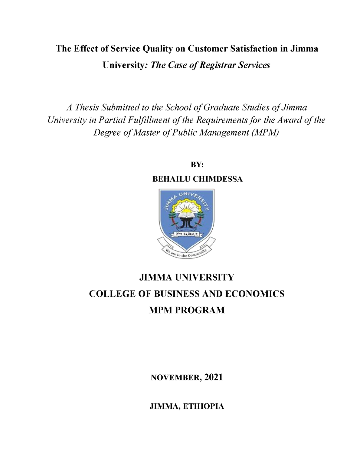 jimma university thesis format