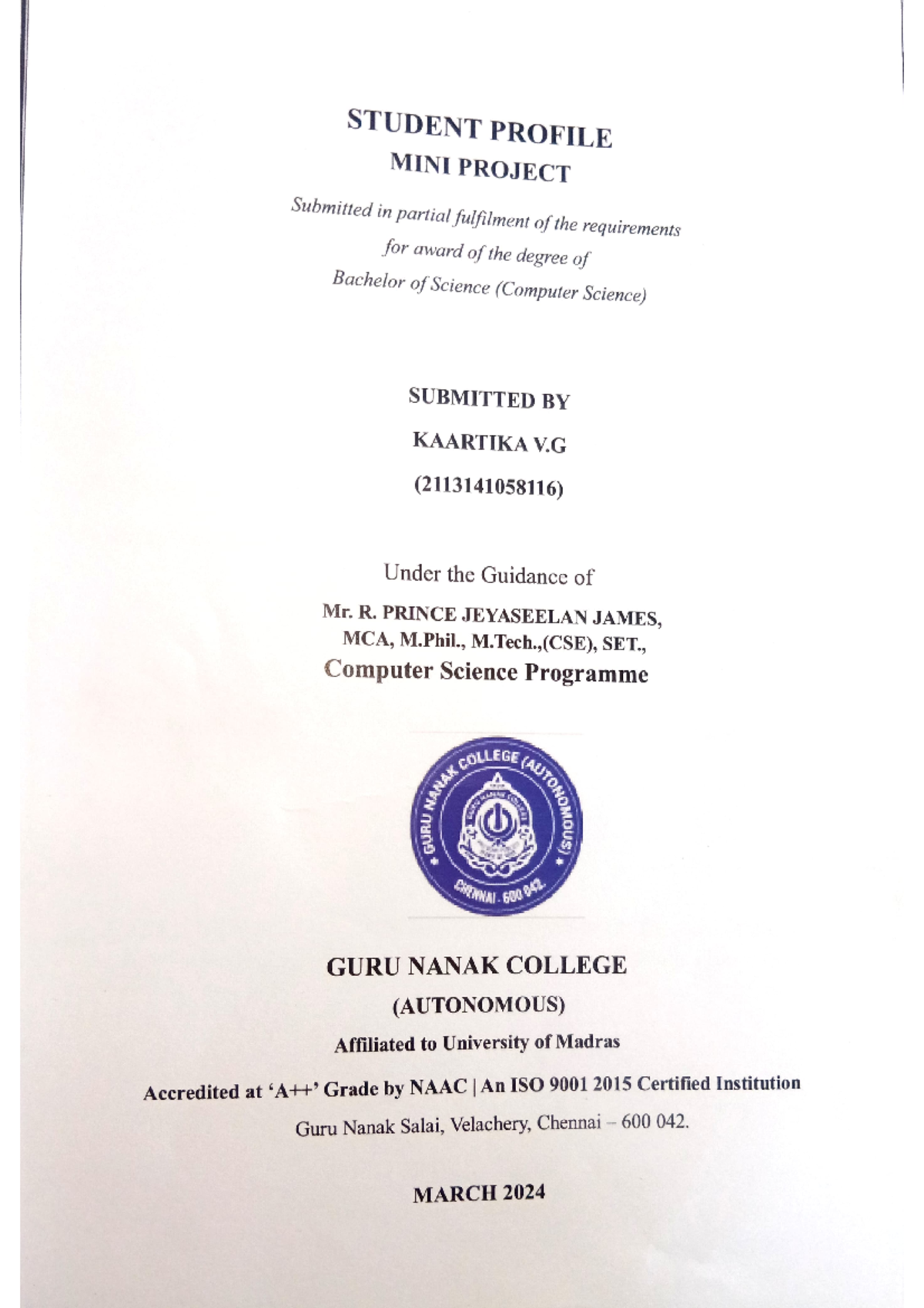 2113141058116 - Mini project documents - STUDENT PROFILE MINI PROJECT ...