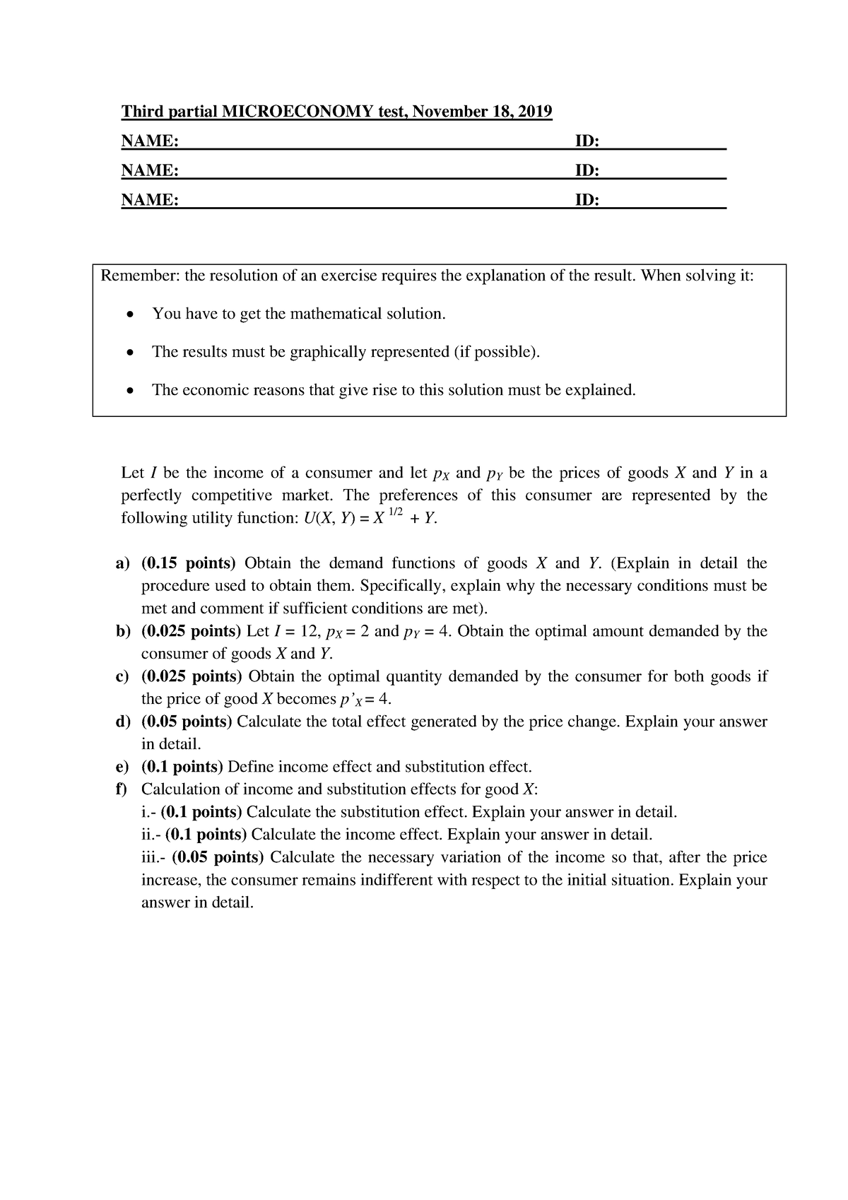 3rd November 18 - Examen en ingés - Third partial MICROECONOMY test ...