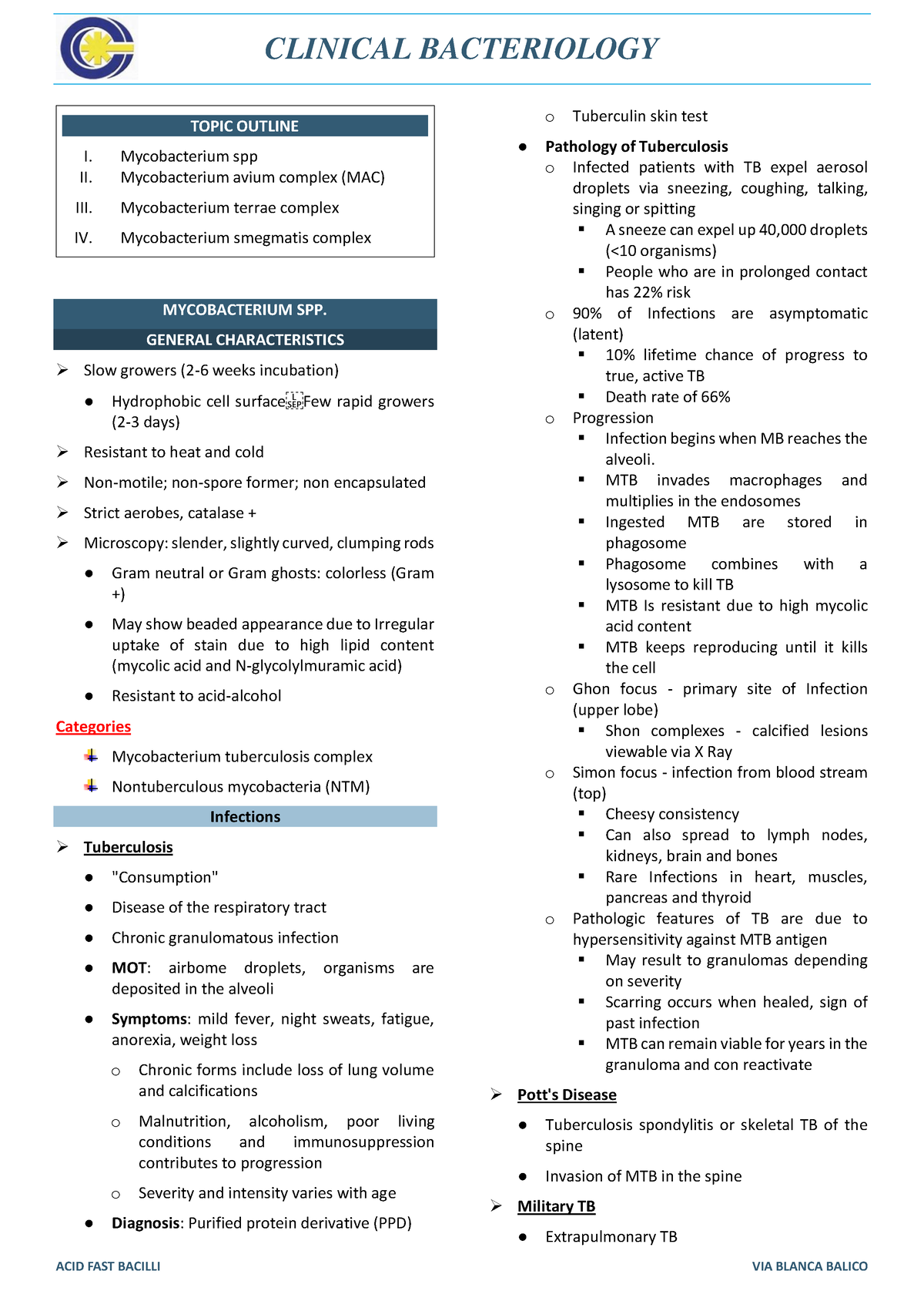 Acid-fast-bacilli - notes - TOPIC OUTLINE I. Mycobacterium spp II ...