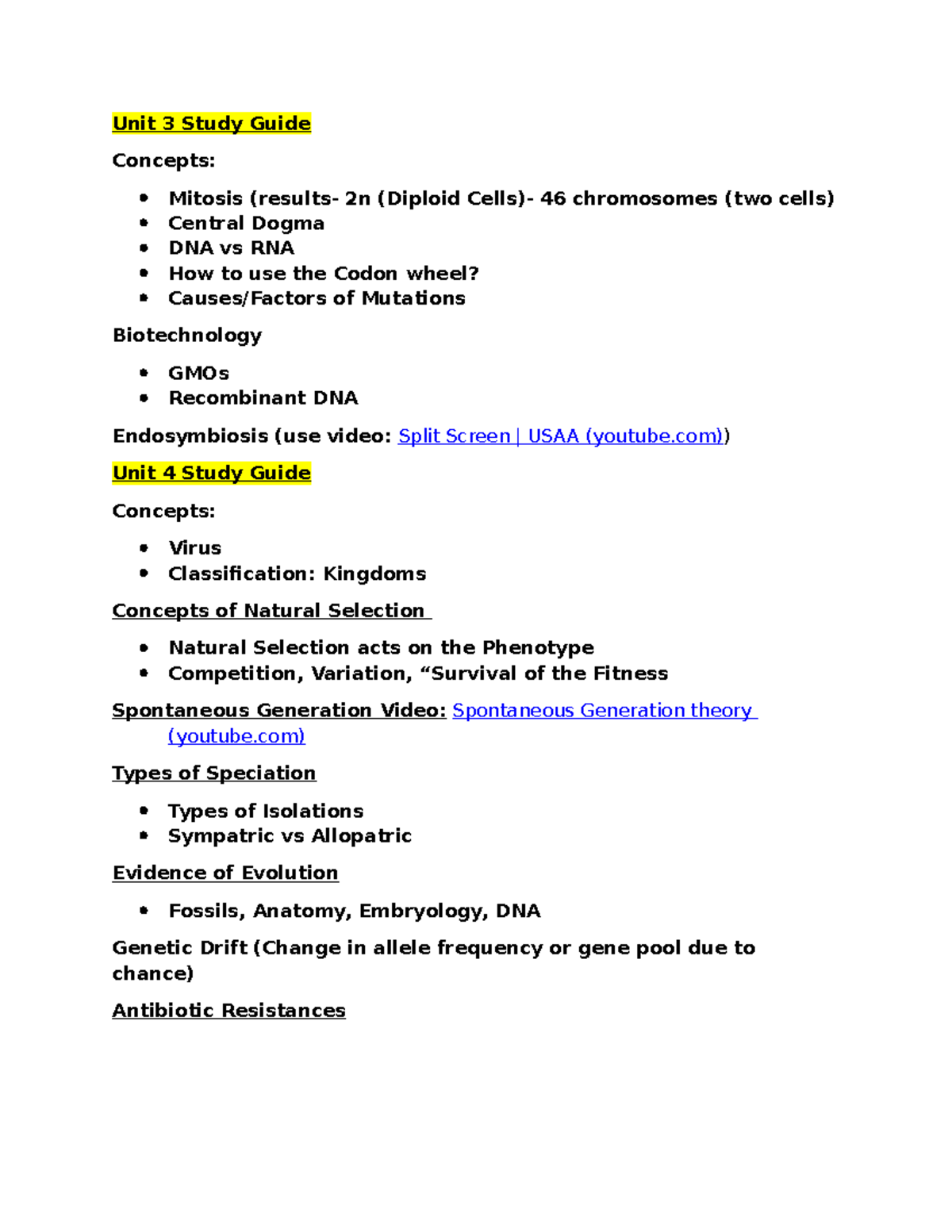 Benchmark Study Guide Unit 3 and Unit 4 - Unit 3 Study Guide Concepts ...